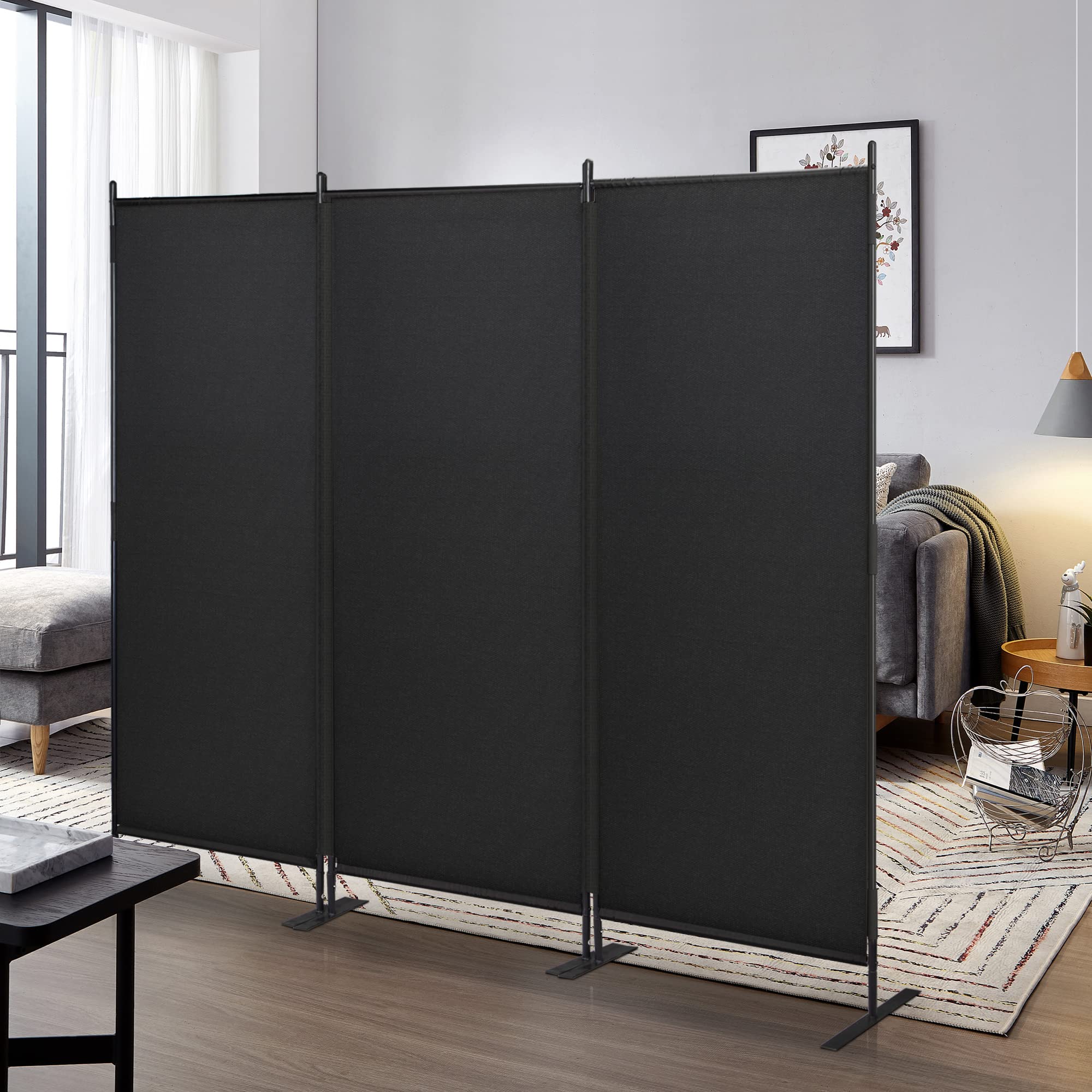 JAXPETY 3 Panel Room Divider Folding Privacy Screen Portable Wall Divider Freestanding Partition Home Office Dorm Separation, Black