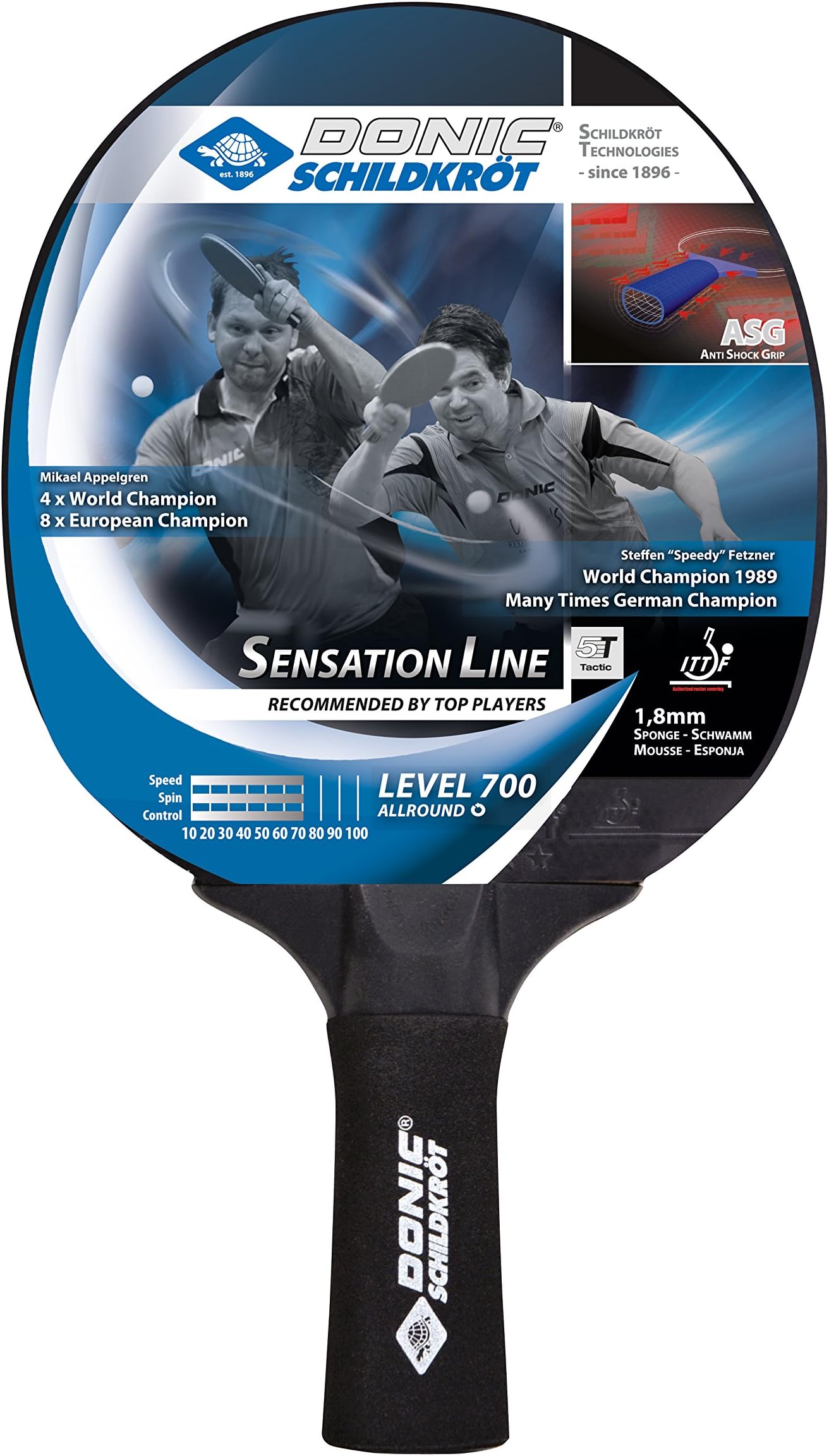 DONIC Sensation Line 700 All-Rounder Table Tennis Racket/Bat, Colour - Black, Weight - 86 Grams