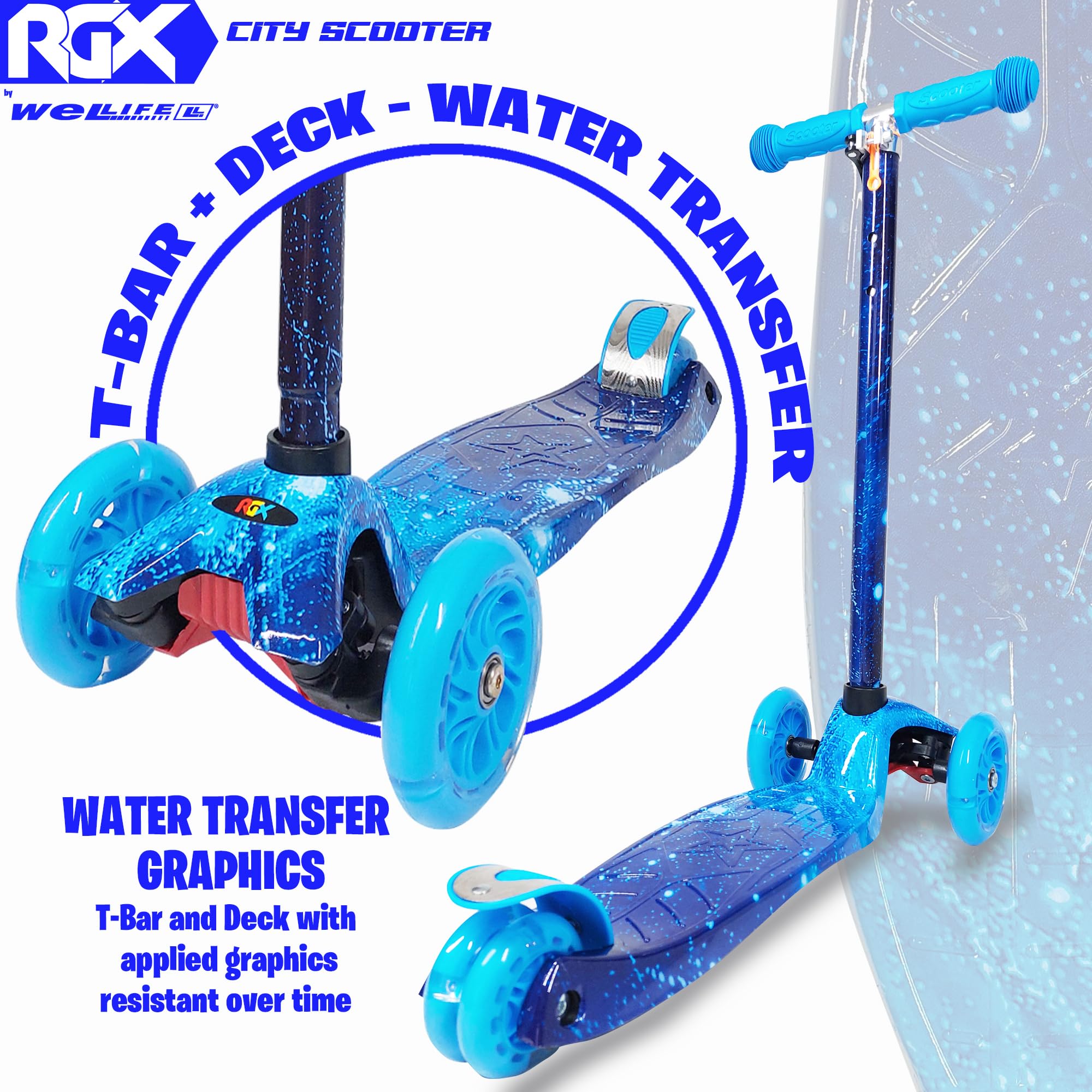 WeLLIFE | Scooter RGX | Patinete para niños de 3 a 12 años | Patinete niño 3 ruedas luminosas LED | Patinete niña con mango ajustable en altura |