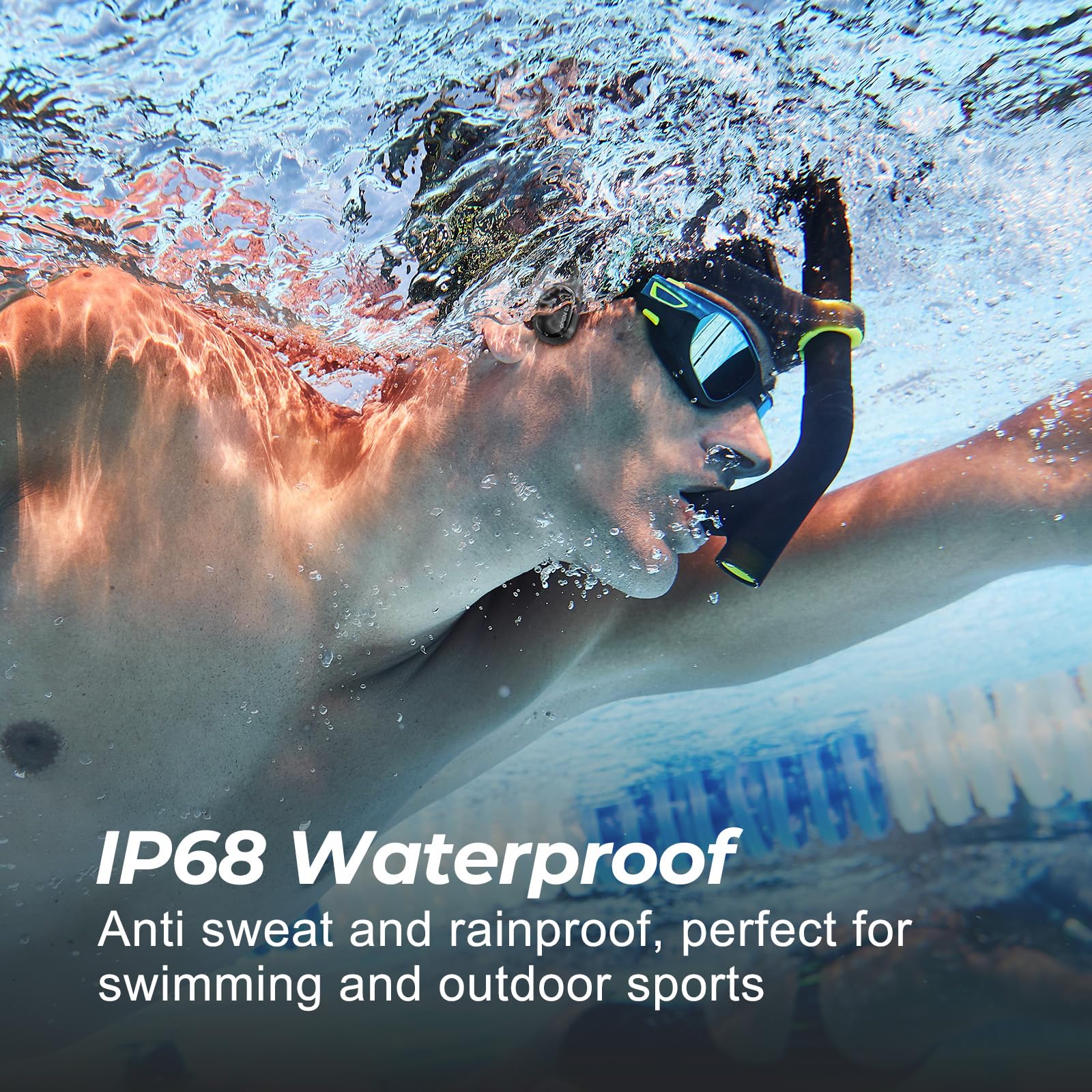 Écouteurs de natation Bluetooth 5.3 IP68 étanches avec microphone à conduction osseuse avec lecteur MP3 32 Go pour la course, le cyclisme, la natation