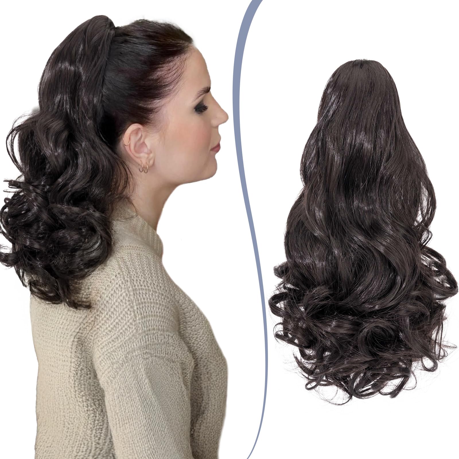TESS Claw On Ponytail Extension Matte Material 14 Inch/37cm Curly Wavy Clip In Pony tail Synthetic Hairpiece, Black