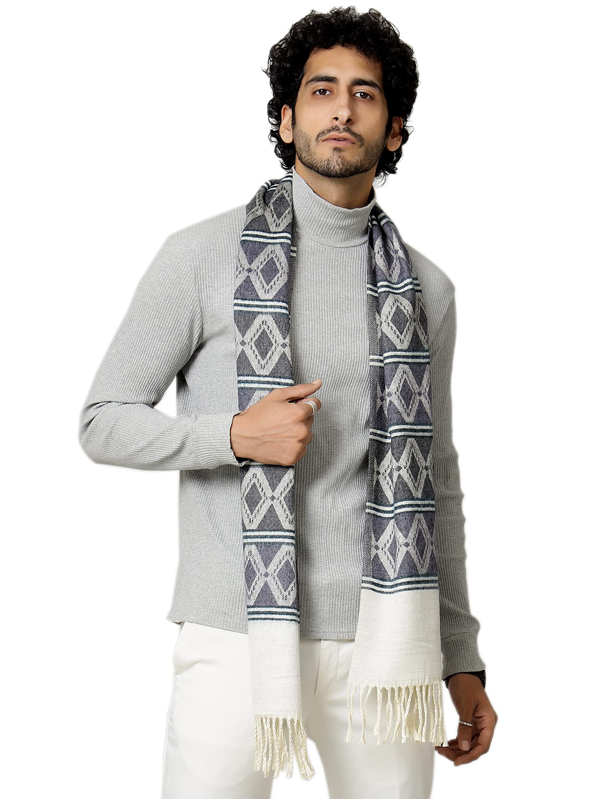 Ravaiyaa - Attitude is everythingRavaiyaa - Attitude is everything Men's Pure Wool Muffler, Winter Scarf Neck Wrap Diamond Pattern Stylish Muffler (Blue)