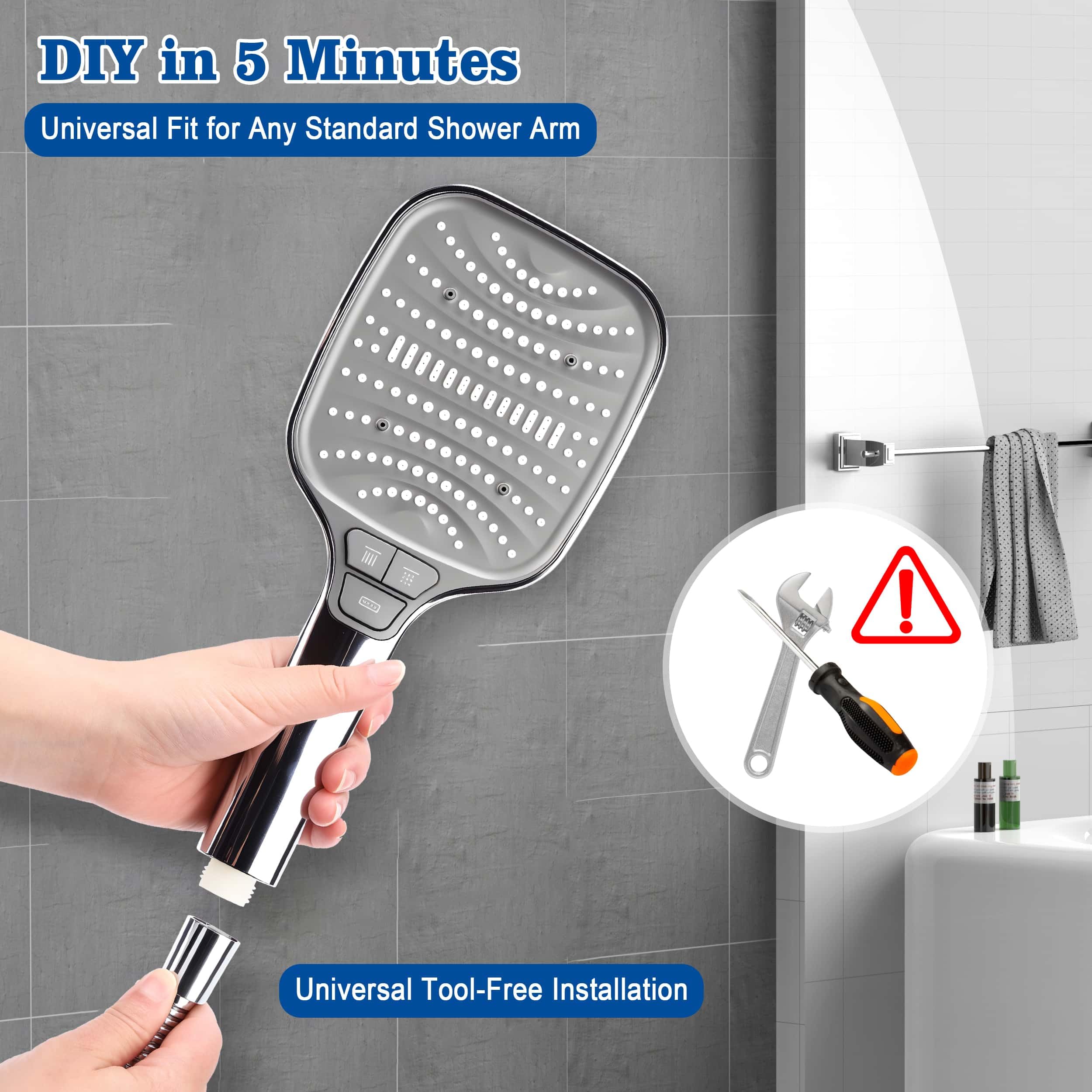 Cabezal de ducha de alta presión con pulverizador de mano, potente cabezal de ducha de mano de 8 modos con ajuste de chorro de alta presión para limpieza de baño, boquillas de silicona