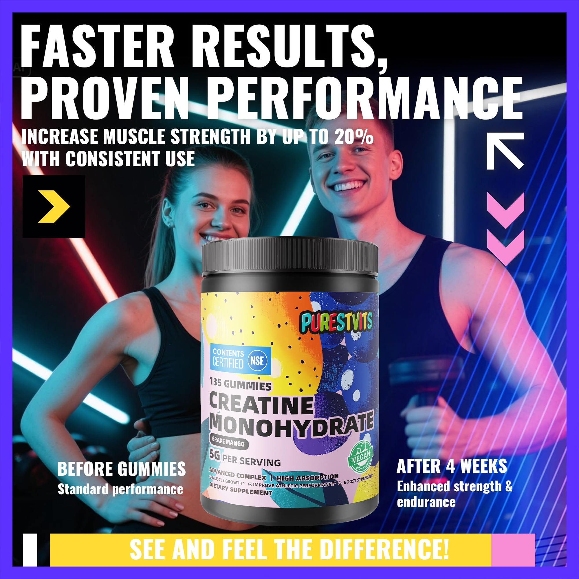 Creatine Monohydrate Gummies 5g for Men &Women.Grape Mango 135ct — Amazon image 8