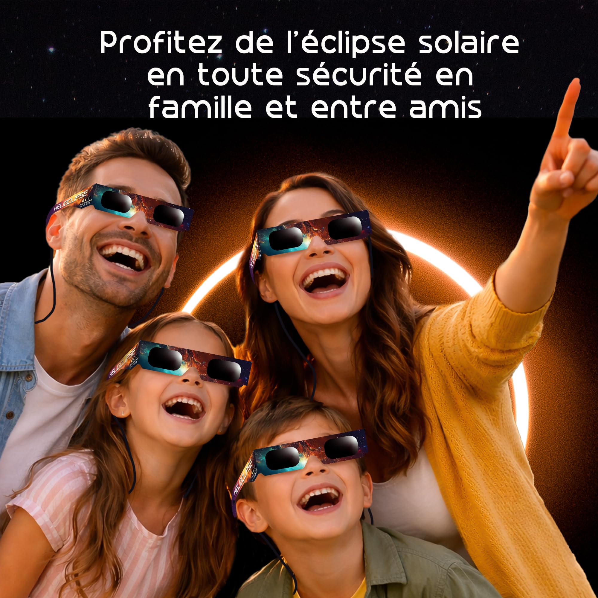 Helioclipse - Lot de 6 lunettes pour éclipse solaire conçues pour l’observation sécurisée des éclipses de Soleil totales ou partielles - Bonus 1x filtre pour téléphone
