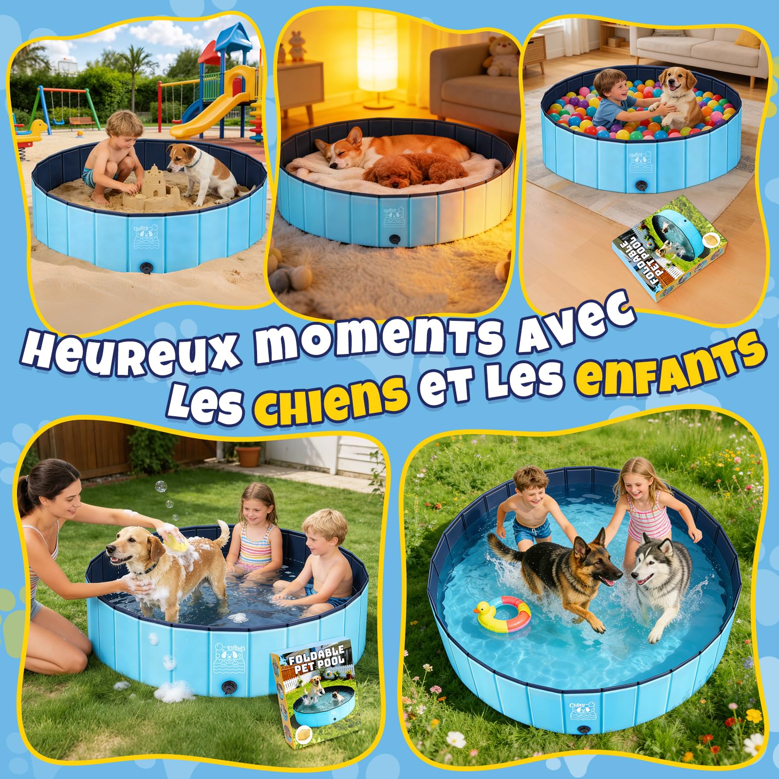 JONRRYIN Piscine pour Chien, 120 x 30cm Piscine Chien Pliable pour Grands et Petits Chiens, Stable et Antidérapant, Piscine Portable avec Rustines et Valve de Vidange pour Enfant Extérieure (120*30cm)