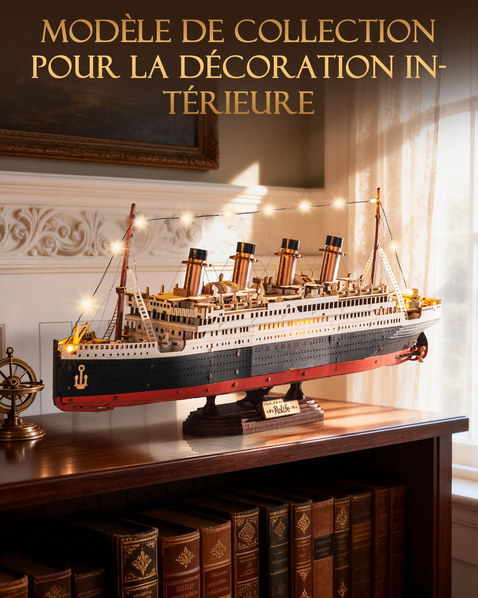 Rolife Puzzle 3D en Bois Modèle de Bateau Titanic - Kit de Construction à Clipser 433 Pièces