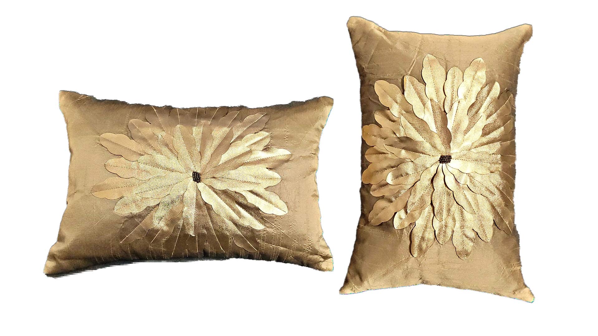 MONKDECOR Sunshine Design Silk Cushion Cover 12x18 Inches (Gold) Set of 2 Pieces-image-30