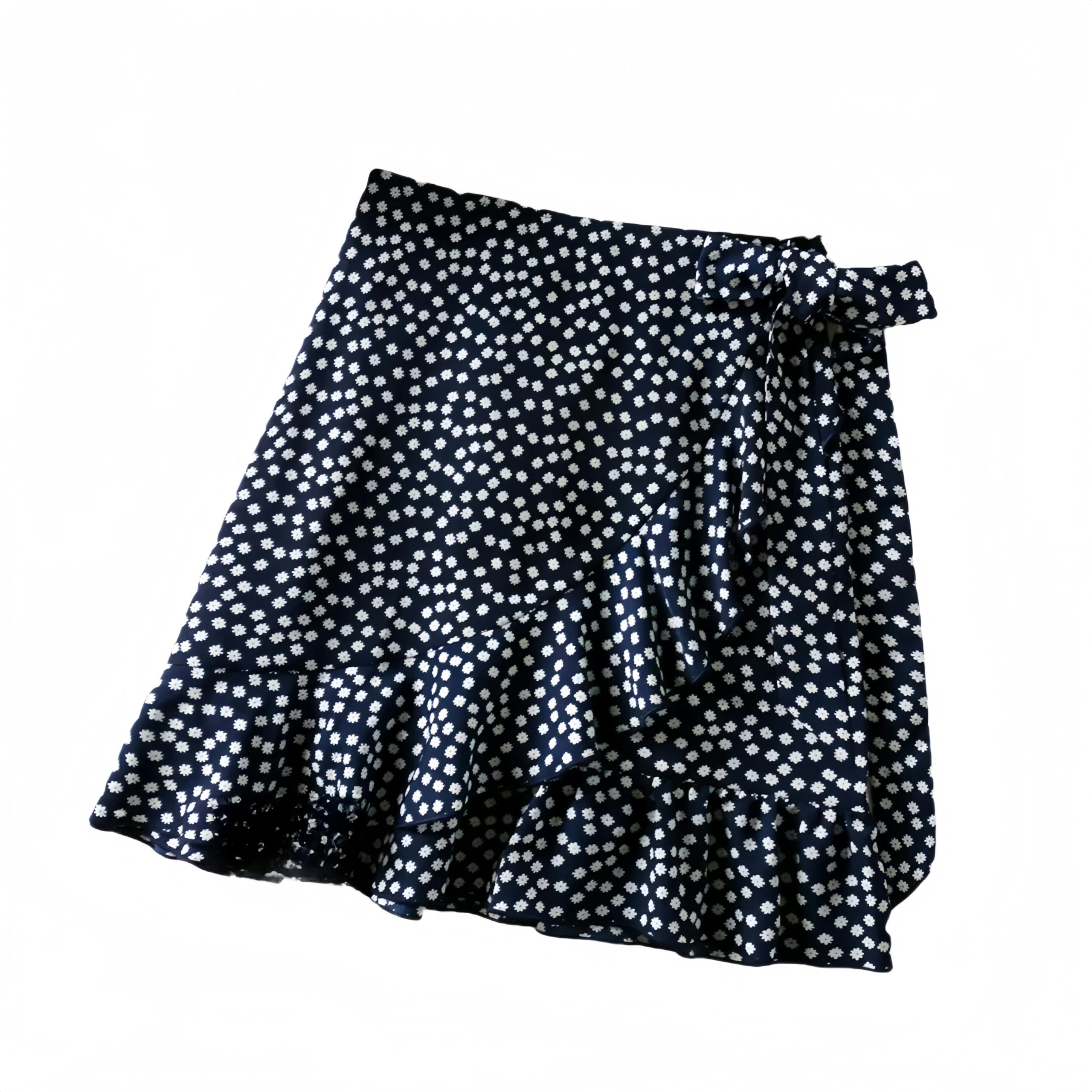 Falda corta para mujer, diseño de lunares, con lazo floral, corta, holgada, con volantes, media falda