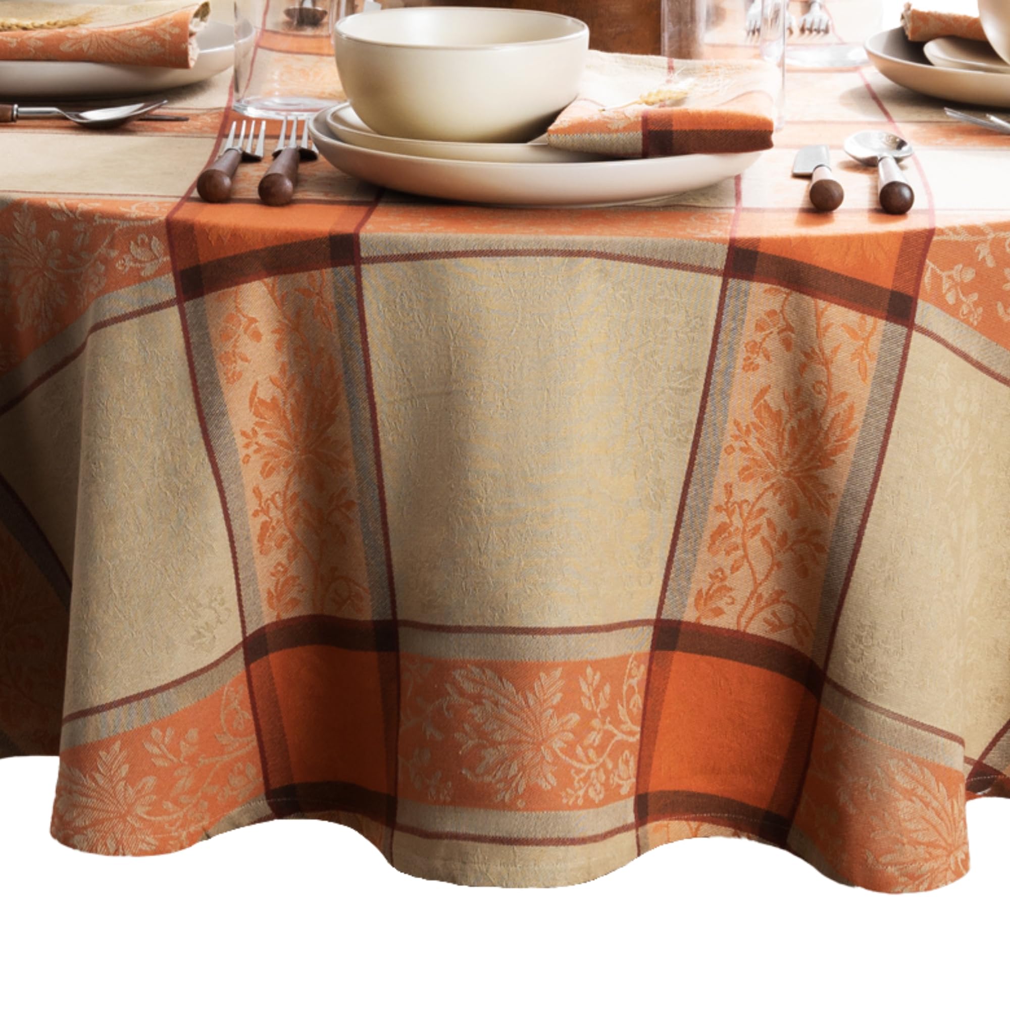 Elrene Home Fashions Autumnal Harvest Jacquard Woven Fall Foilage Thanksgiving Cotton Tablecloth, 60"x84" Oval