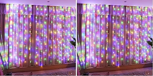 Miniatura 28 de HXWEIYE 300 luces LED de cortina de hadas, 9.8 x 9.8 pies, enchufe USB, 8 modos de luces colgantes de Navidad con control remoto para dormitorio