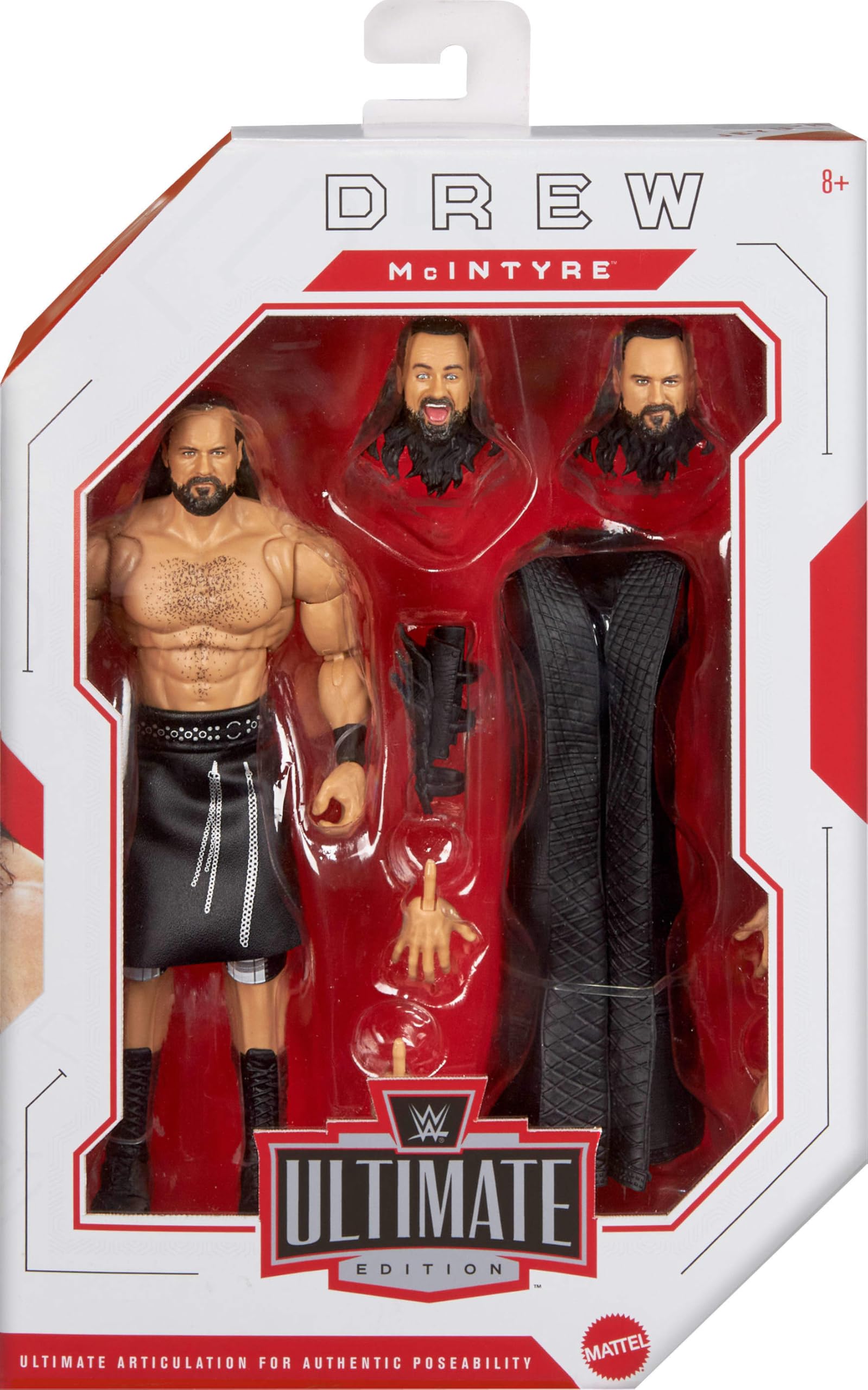 Mattel WWE Ultimate Edition Jeu de figurines d'action Drew McIntyre à collectionner de 15,2 cm, têtes et mains interchangeables, 30 points d'articulation