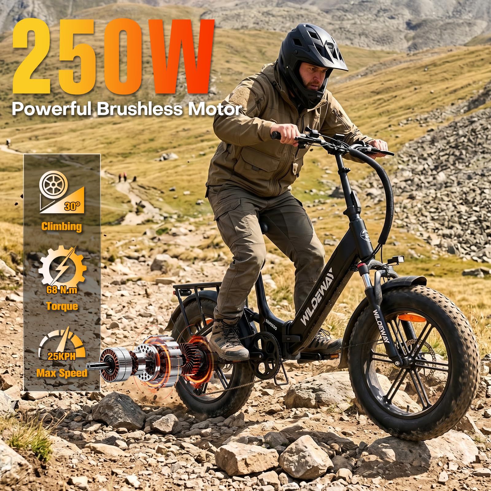 Vélo électrique pliable 20" Fat Bike 250 W, batterie amovible 48 V et 15 Ah, autonomie jusqu'à 90 km, changement de 7 vitesses, freins hydrauliques, vélo noir