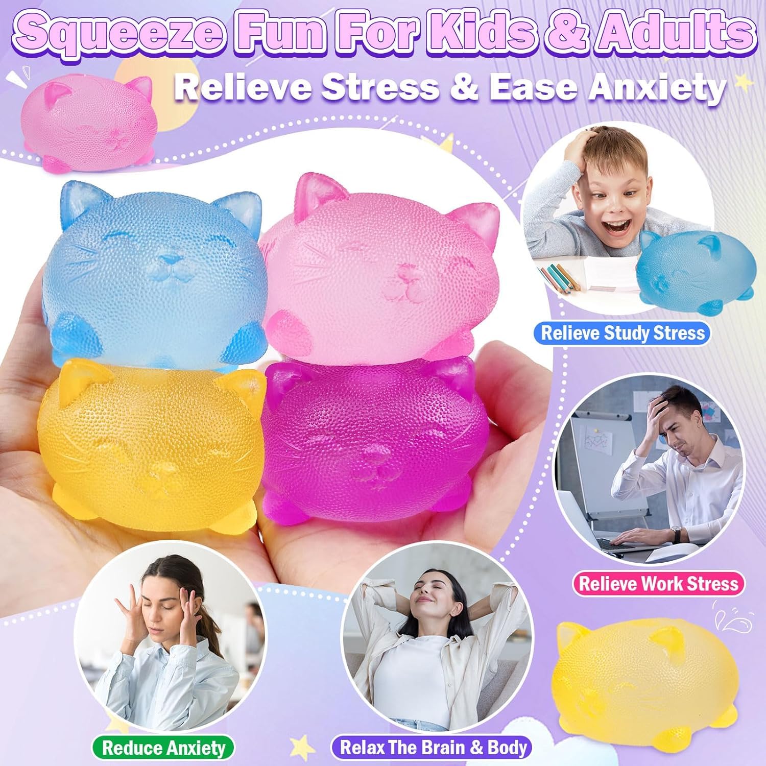 Cute Cat Squishy Stress Ball - Anxiety Relief Toy -3 Cute Cat Squishy Stress Ball - Anxiety Relief Toy -3