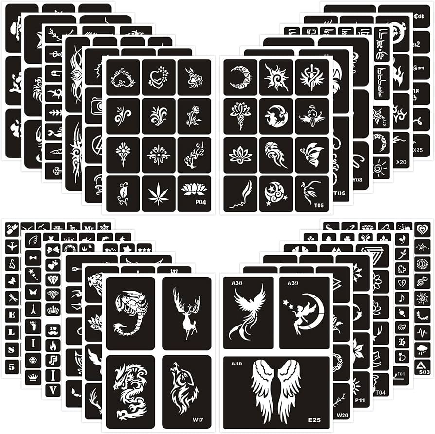 amazon-com-aresvns-550-pcs-temporary-tattoo-stencils-with-body-painting-pen-24-sheets-henna-tattoo-templates-reusable-for-women-glitter-tattoo-stencils-airbrush-tattoo-stencils-body-art-template-beauty-personal-care
