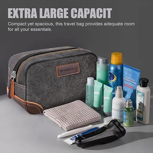 Miniatura 9 de emissary Neceser de viaje de cuero y lona para hombre, kit de aseo Dopp para hombre, bolsa de afeitar para accesorios de viaje, 2 - verde, Neceser