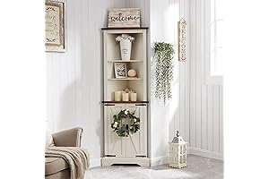 Tall Corner Cabinet with Doors & Shelves: Space-Saving Farmhouse Storage Solution