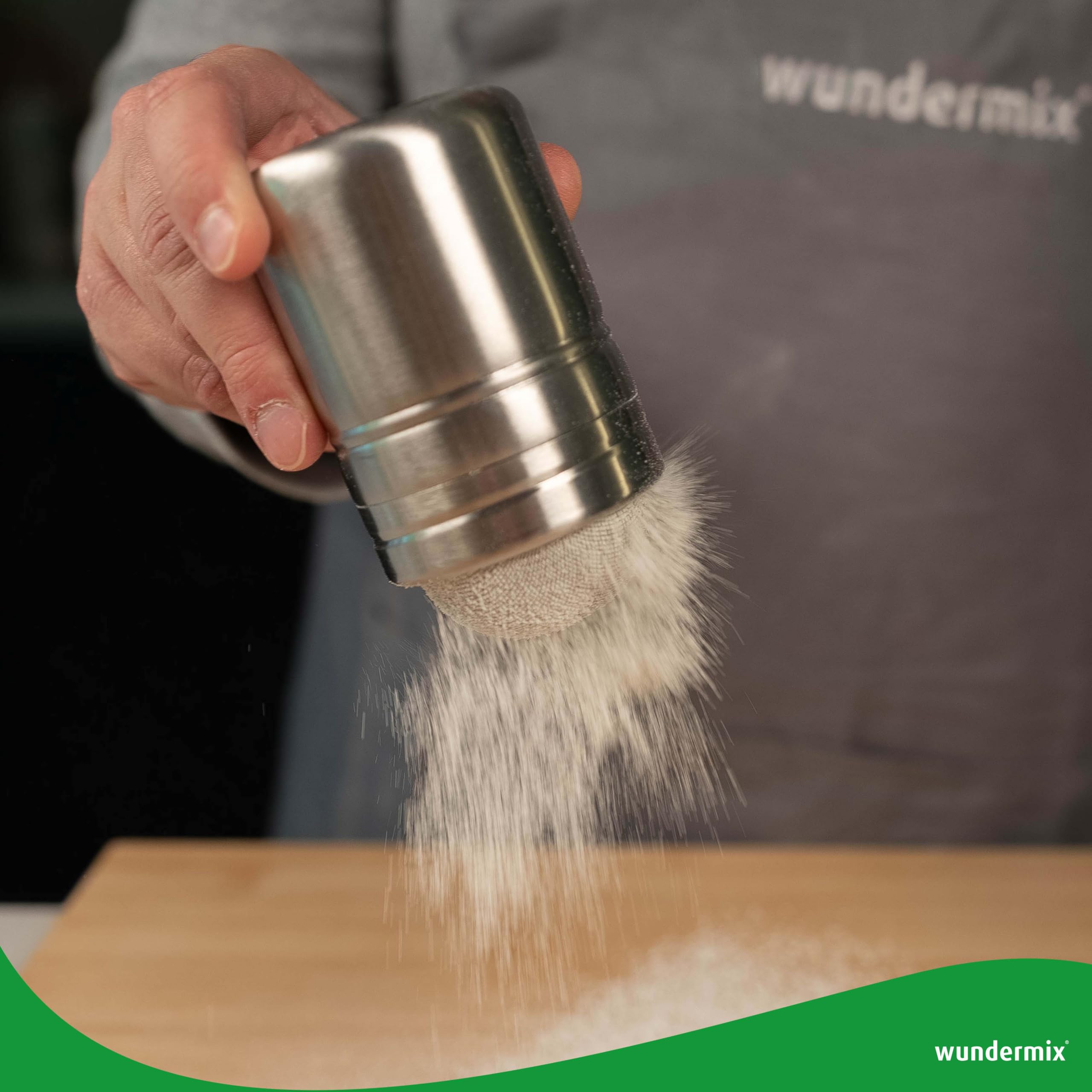 Wundermix - posypywacz StreuPro ze stali nierdzewnej • Posypywacz do cukru, cukru pudru, mąki, kakao i cyny • Do posypywania ciast, cappuccino, gorącej czekolady i nie tylko • Posypywacz do cukru