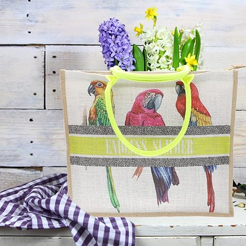 Miniatura 5 de JNF Bolsa de playa de yute para mujer, bolsa de arpillera con cremallera, reutilizable, con asa