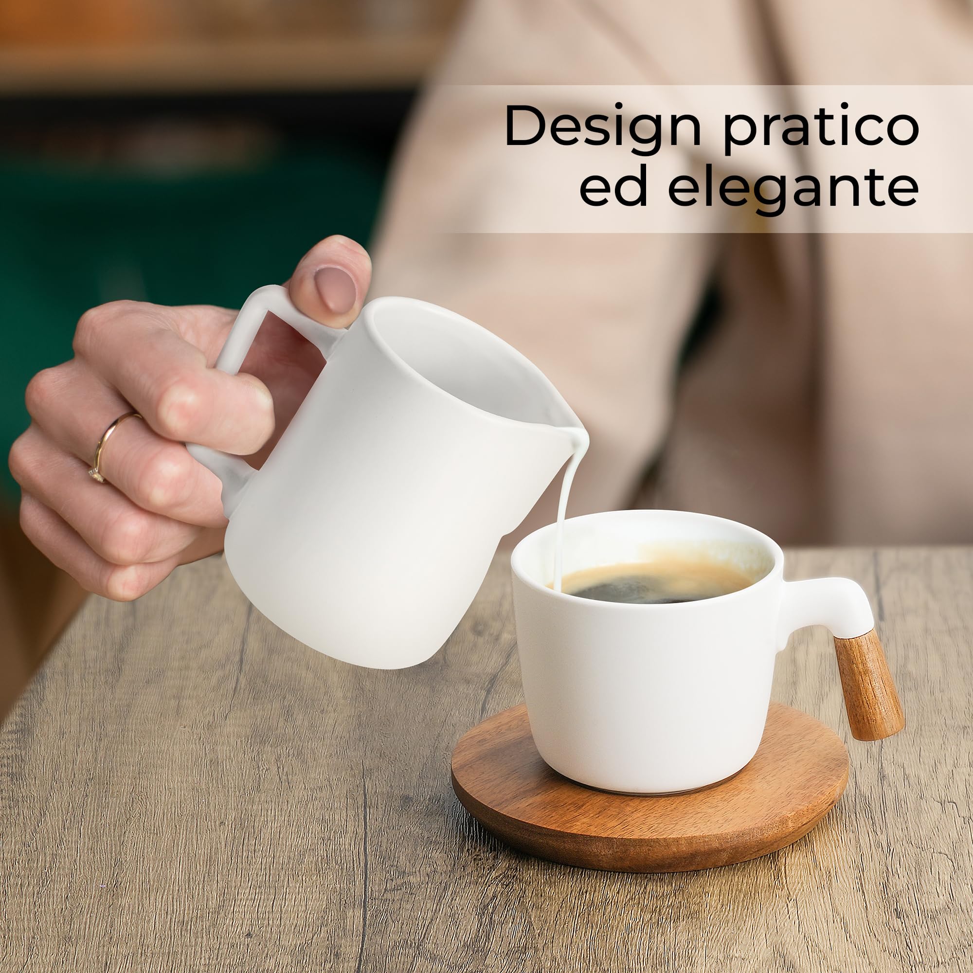 MIAMIO - Set per Servizio Zucchero e Panna con Coperchio e Cucchiaio/Accessori per Bar da Caffè in Ceramica - Adatto per Forno a Microonde e Lavastoviglie (Bianco)