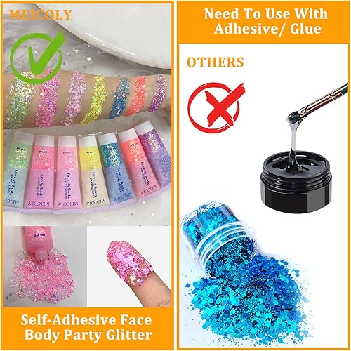 Miniatura 84 de MEICOLY Neon Green Body Glitter Gel,UV Blacklight Chunky Face Glitter Gel,Glow in The Dark Glitter Paint,Singer Concert Music Festival Party Rave