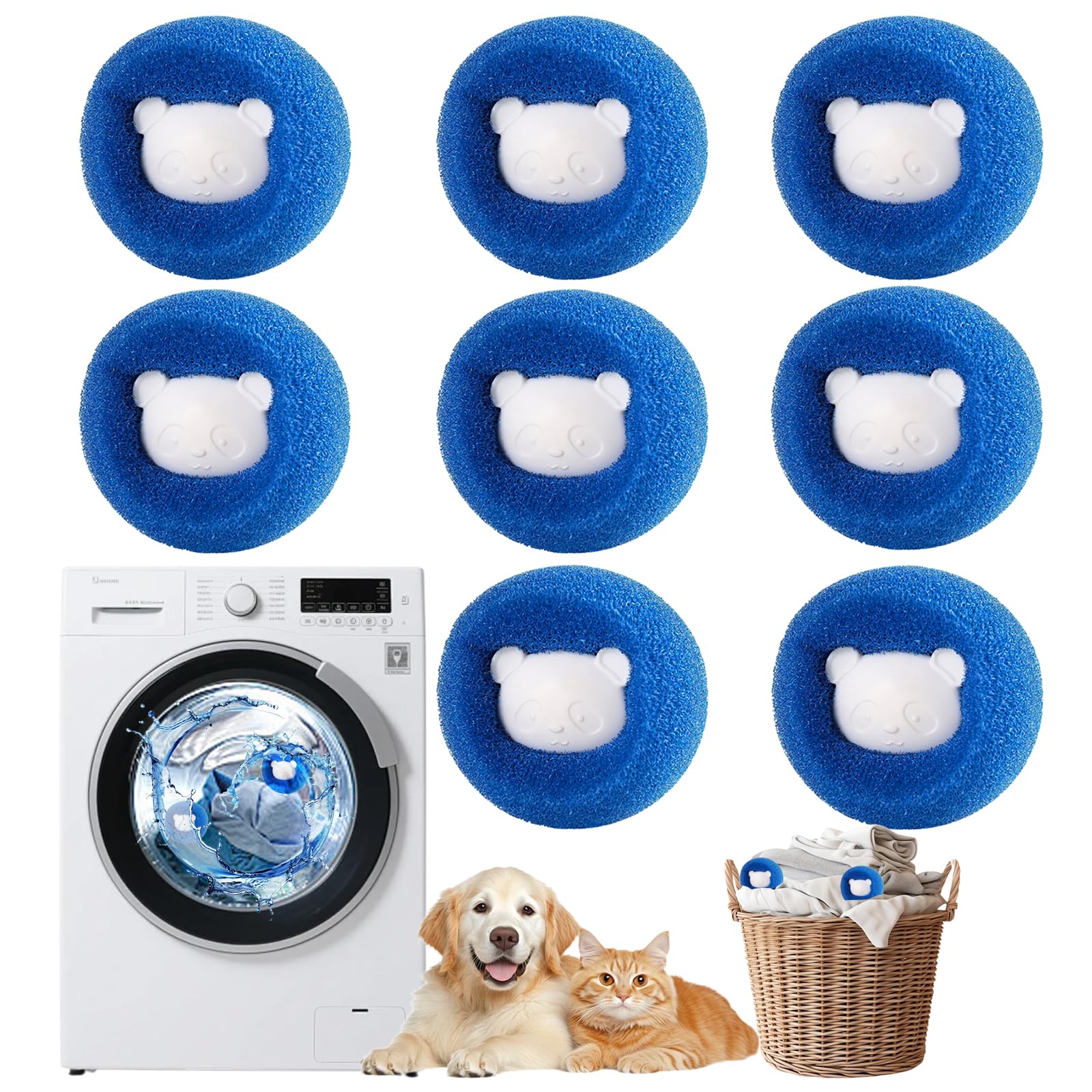 Pet Hair Remover Washing Machine – 8 Reusable Laundry Hair Catcher – Effectively Removes Cat and Dog Hair – Pet Hair Remover for Laundry for Clothes and Bedding