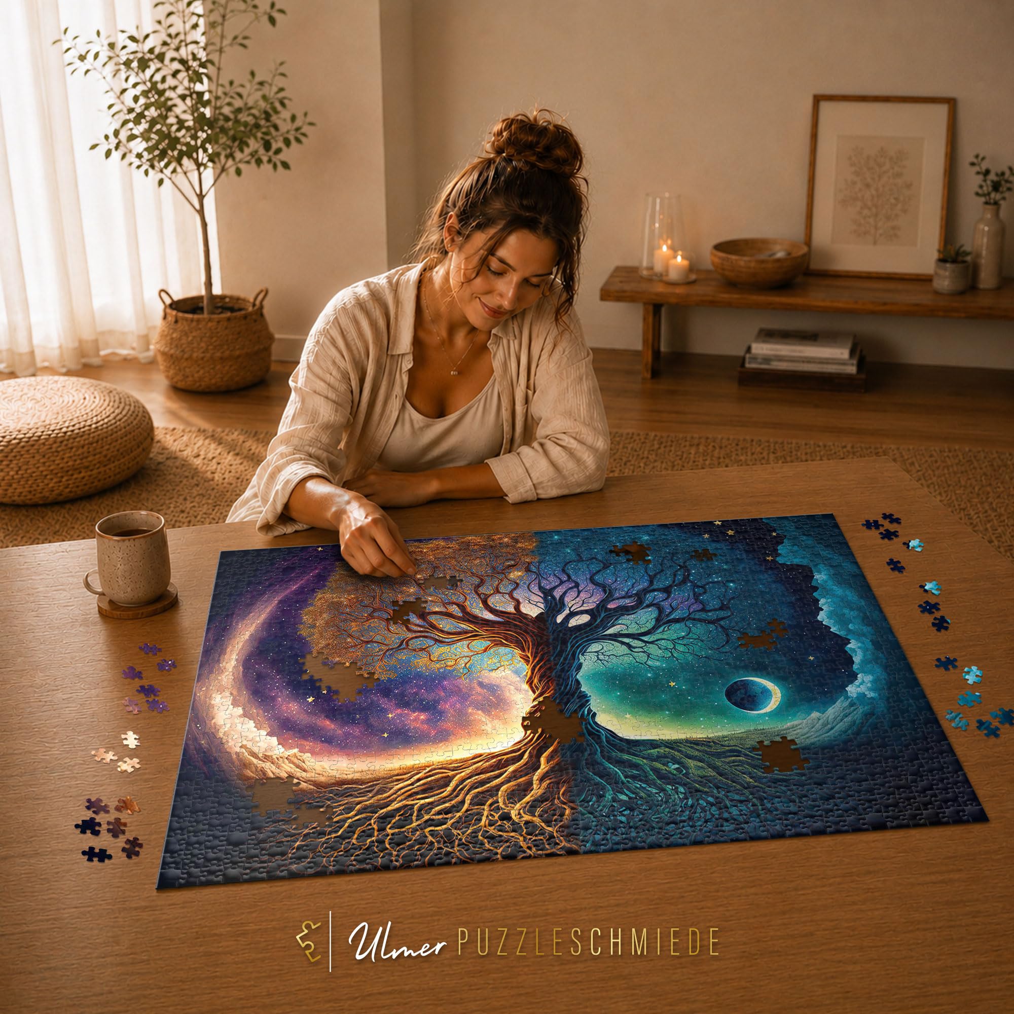 Ulmer Puzzleschmiede - Puzzle da 2000 pezzi "Albero del mondo" – motivo magico e cupo di Yggdrasil – mitologia nordica – Puzzle premium per adulti