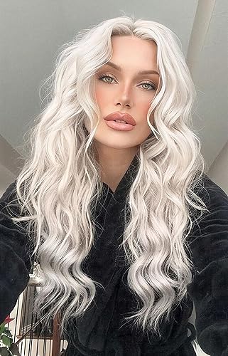 vedar VEDAR-040-NEW - Pelucas de encaje frontal 613 sin pegamento, cabello sintético estético rubio platino, peluca de encaje para mujer, pelucas