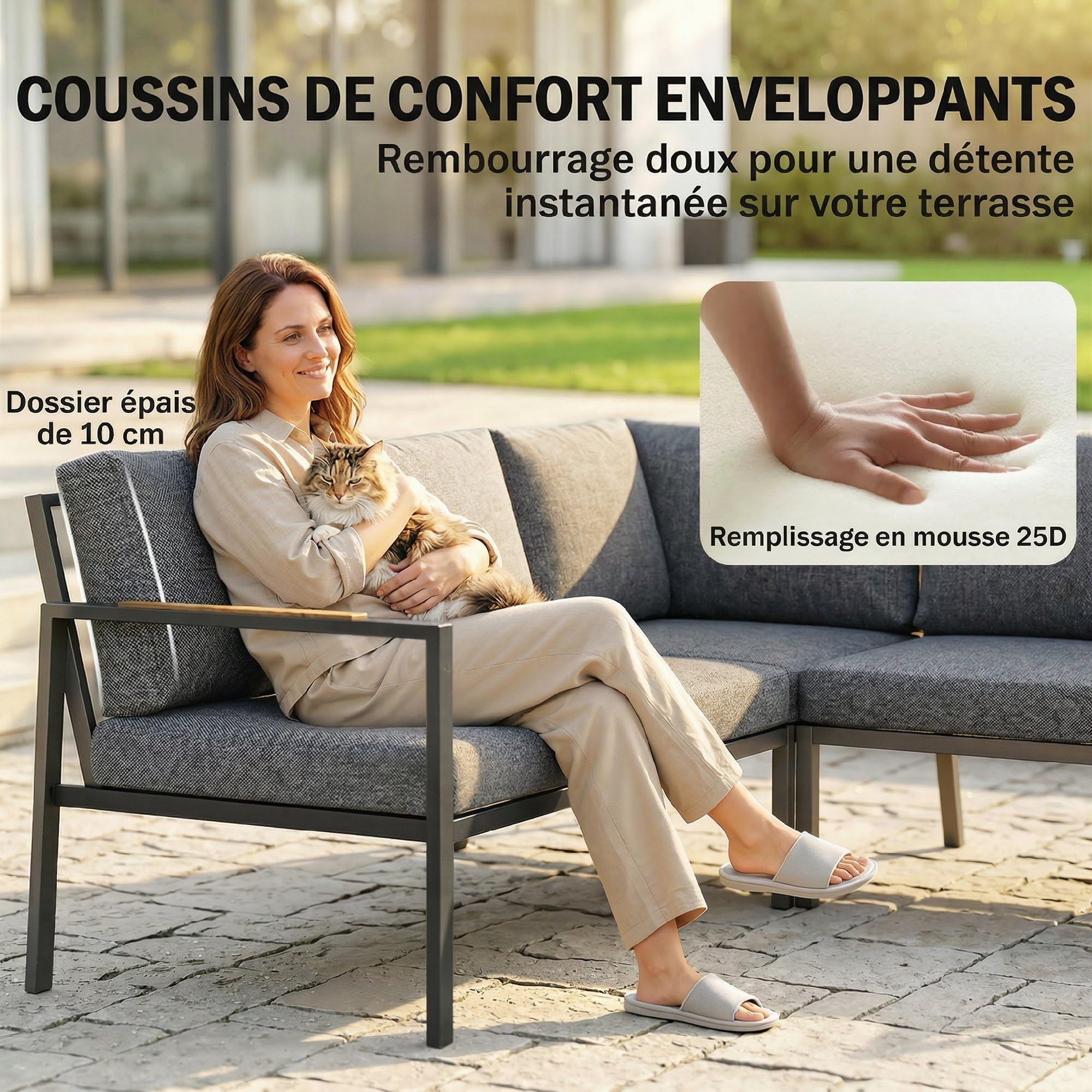 Outsunny Soggiorno da giardino esterno 3 Pezzi 5 per. 2 Divani Grigio Scuro | Cuscini rimovibili spessi, 1 tavolino da caffè con piano in vetro, set da divano esterno, per terrazza balcone