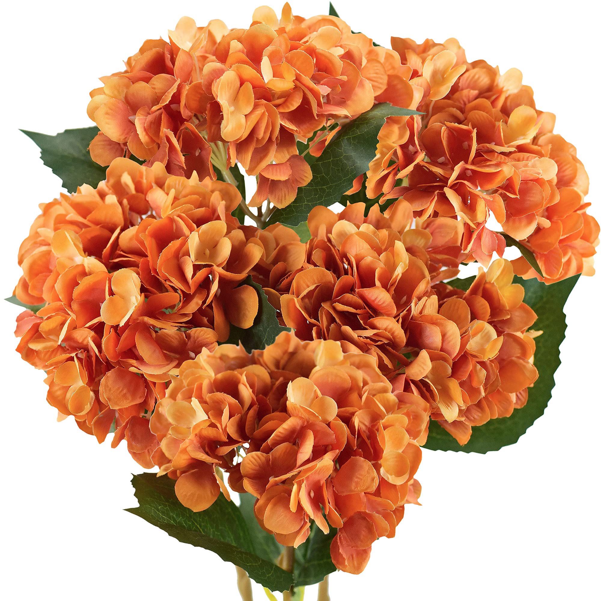 Fiveseasonstuff Orange 5 Stems Silk Artificial Hydrangea Flowers, ‘’Life-Size’’ Bouquet, Floral Arrangement, Floral Arrangement Decoration 47Cm