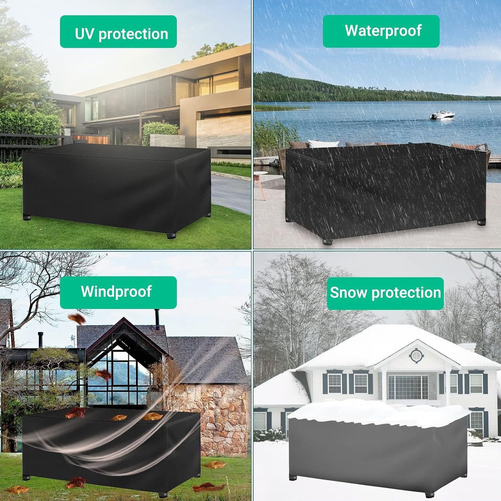 Funda impermeable para muebles de jardín, 260 x 200 x 80 cm, protección 600D, resistente a la lluvia, nieve, polvo, patio, rectangular, con hebillas resistentes al viento, para muebles de