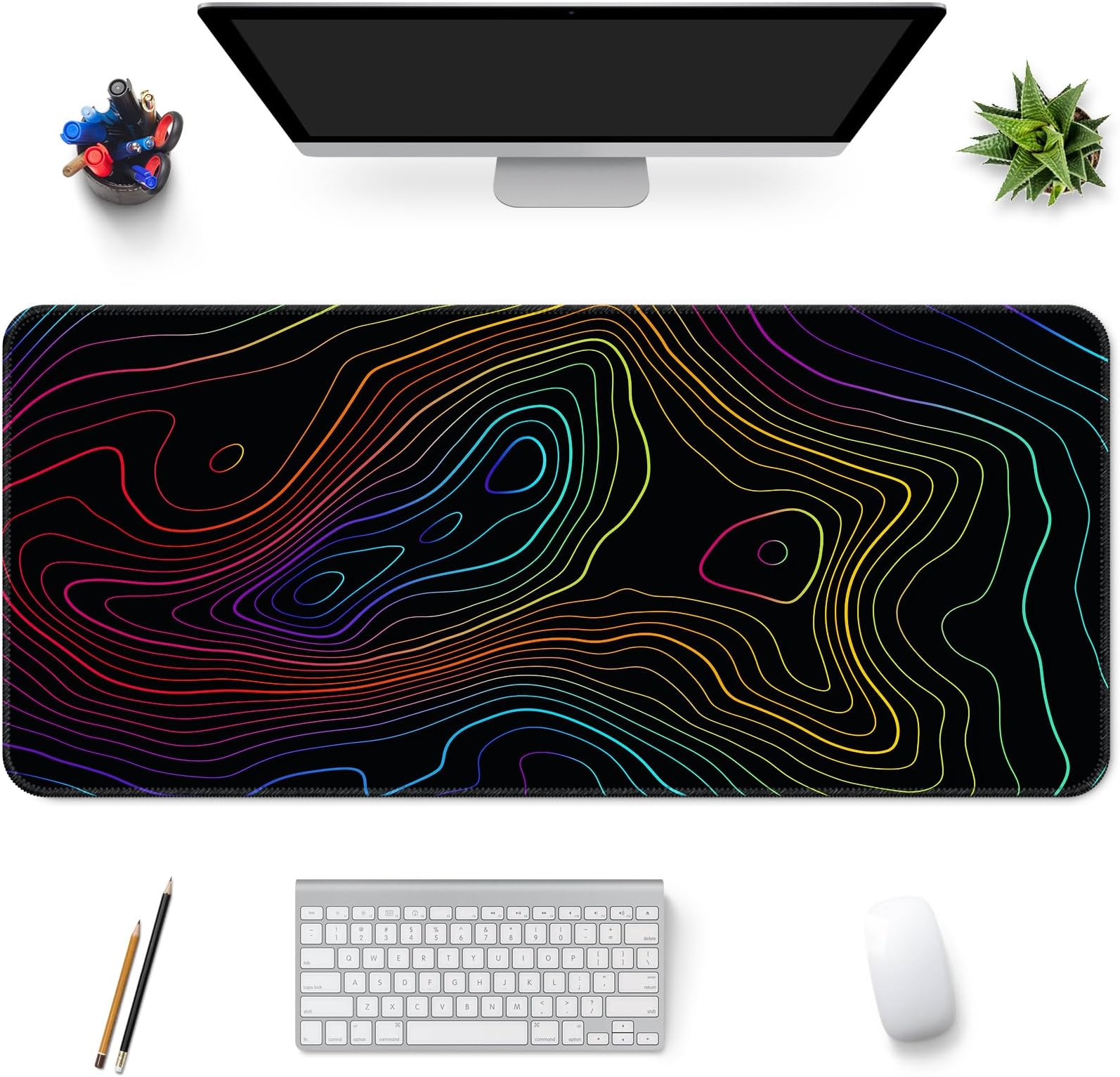Desk Mat,Large Gaming Mouse Pad 35''×15.6'' XXL Extended Mouse Pad Mat Desk Pad with Non-Slip Base Mousepad for Computer,Office,Keyboard and Laptop - Topographic