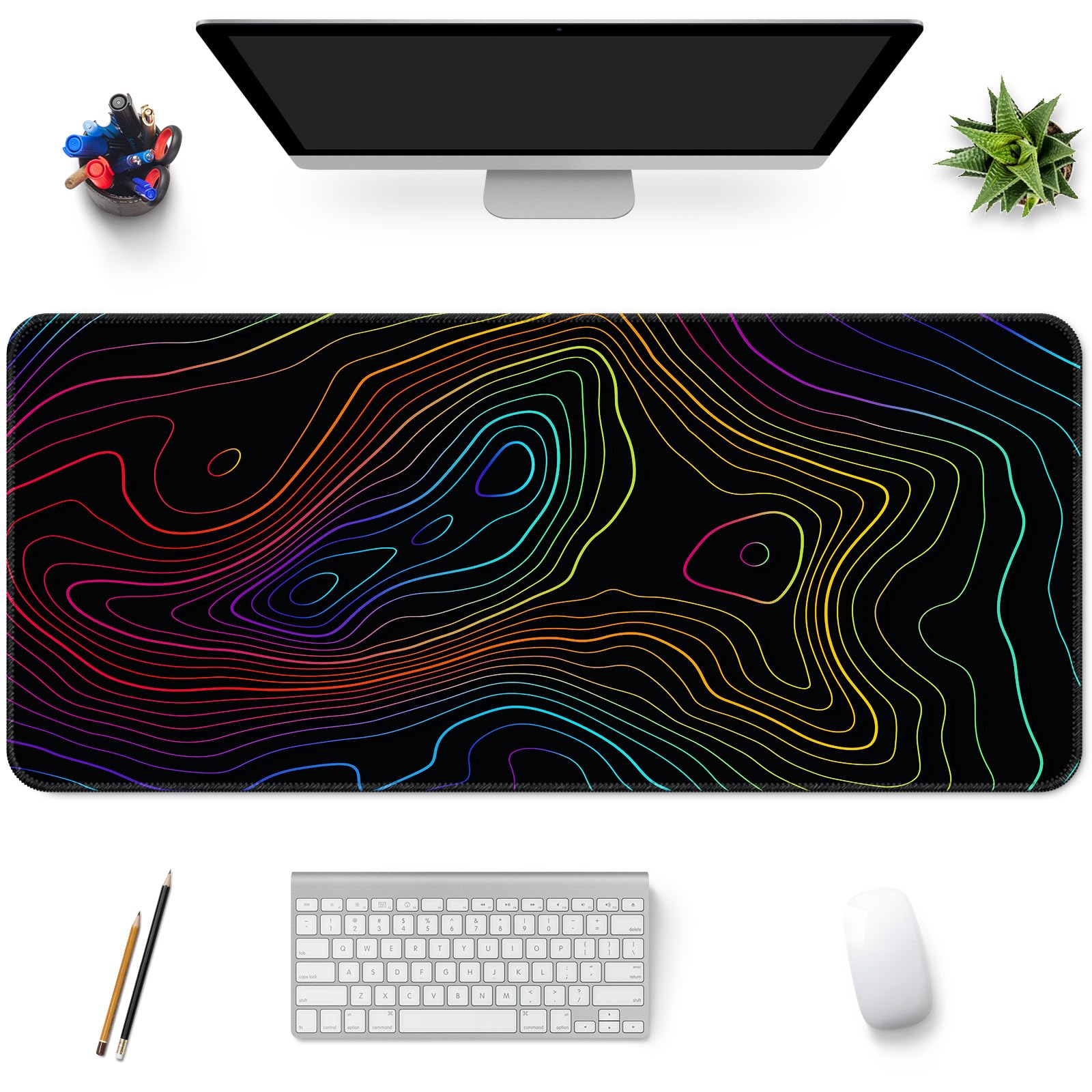 Desk Mat,Large Gaming Mouse Pad 35''×15.6'' XXL Extended Mouse Pad Mat Desk Pad with Non-Slip Base Mousepad for Computer,Office,Keyboard and Laptop - Topographic