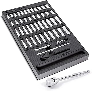 Powerbuilt 47 Piece Socket, Ratchet, Accessories Tool Set, 1/4-Inch Drive, SAE and Metric, Storage Tray, Pro Tech Tools Series, 949004