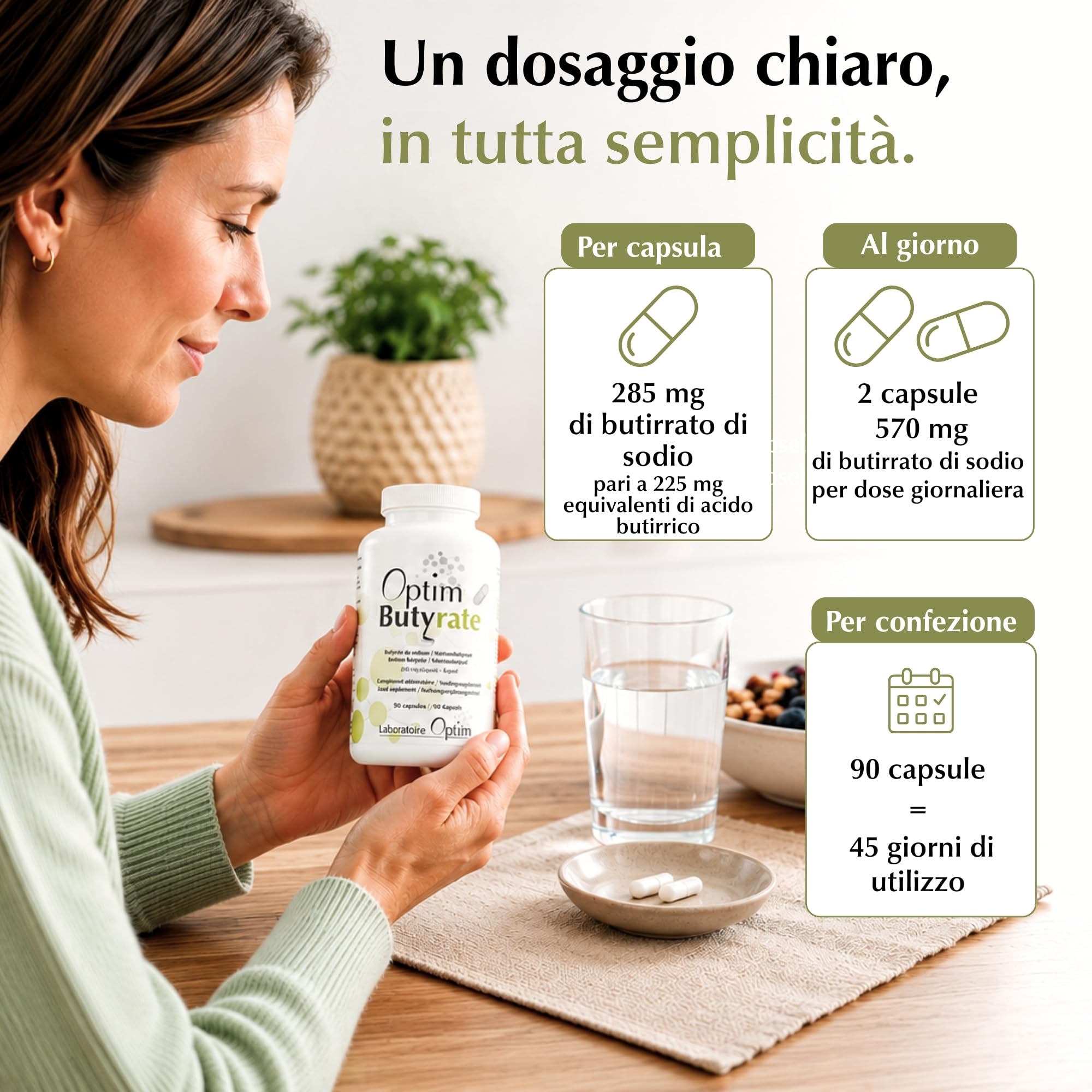 OPTIM Butyrate Integratore Butirrato di Sodio, Pack 4 x 90 Capsule | Acido Butirrico, Microincapsulato Lento Rilascio nel Intestino, Colon Transito Intestinale, Altamente Dosato, Vegano