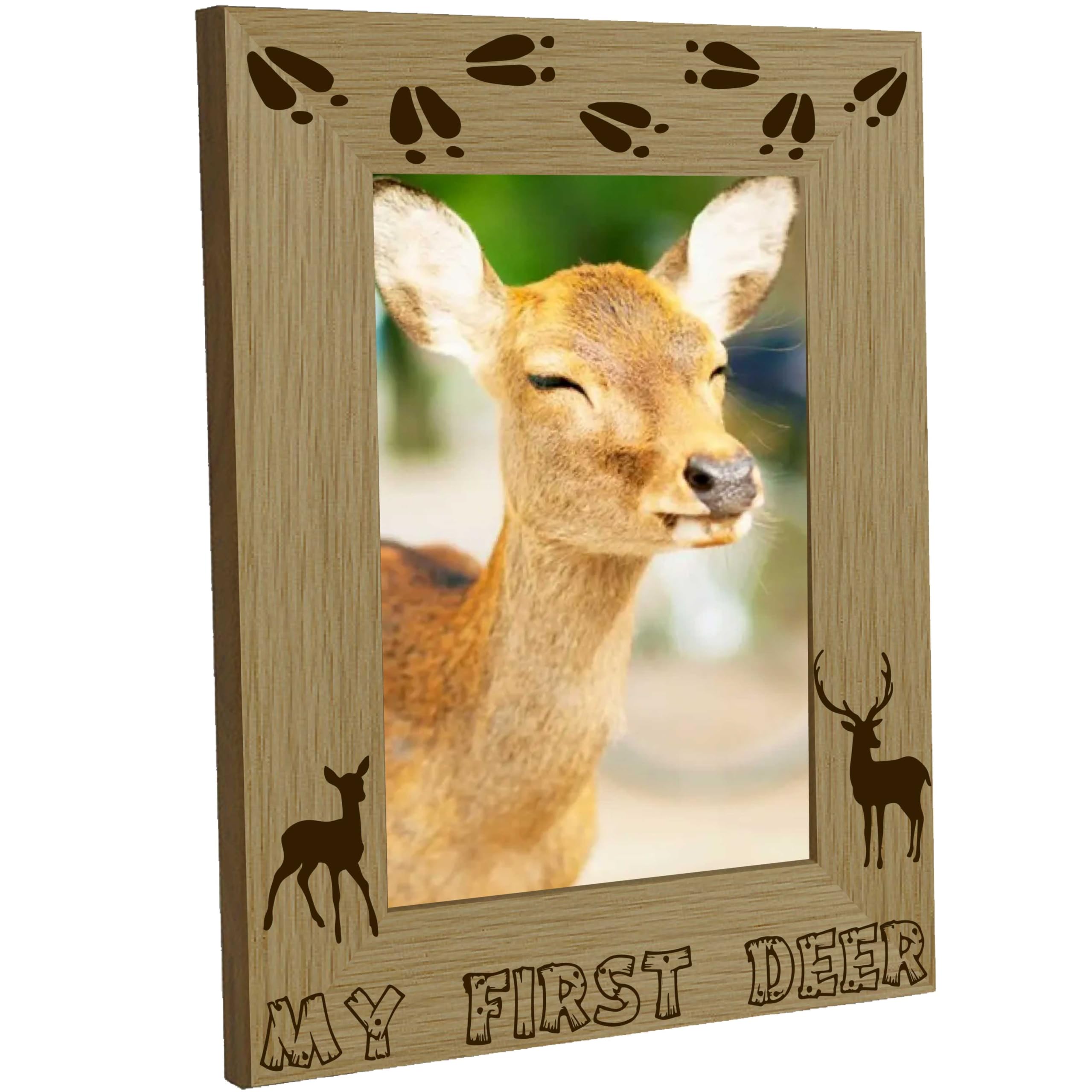 CREATCABIN My First Deer Picture Frame Hunting Wood Photo Frames Engraved Display Paws Print Wooden Tabletop Postcard Frame for Hanging Wall Gallery Christmas Home Hunter Gifts Desk Decor 4x6Inch — image 1
