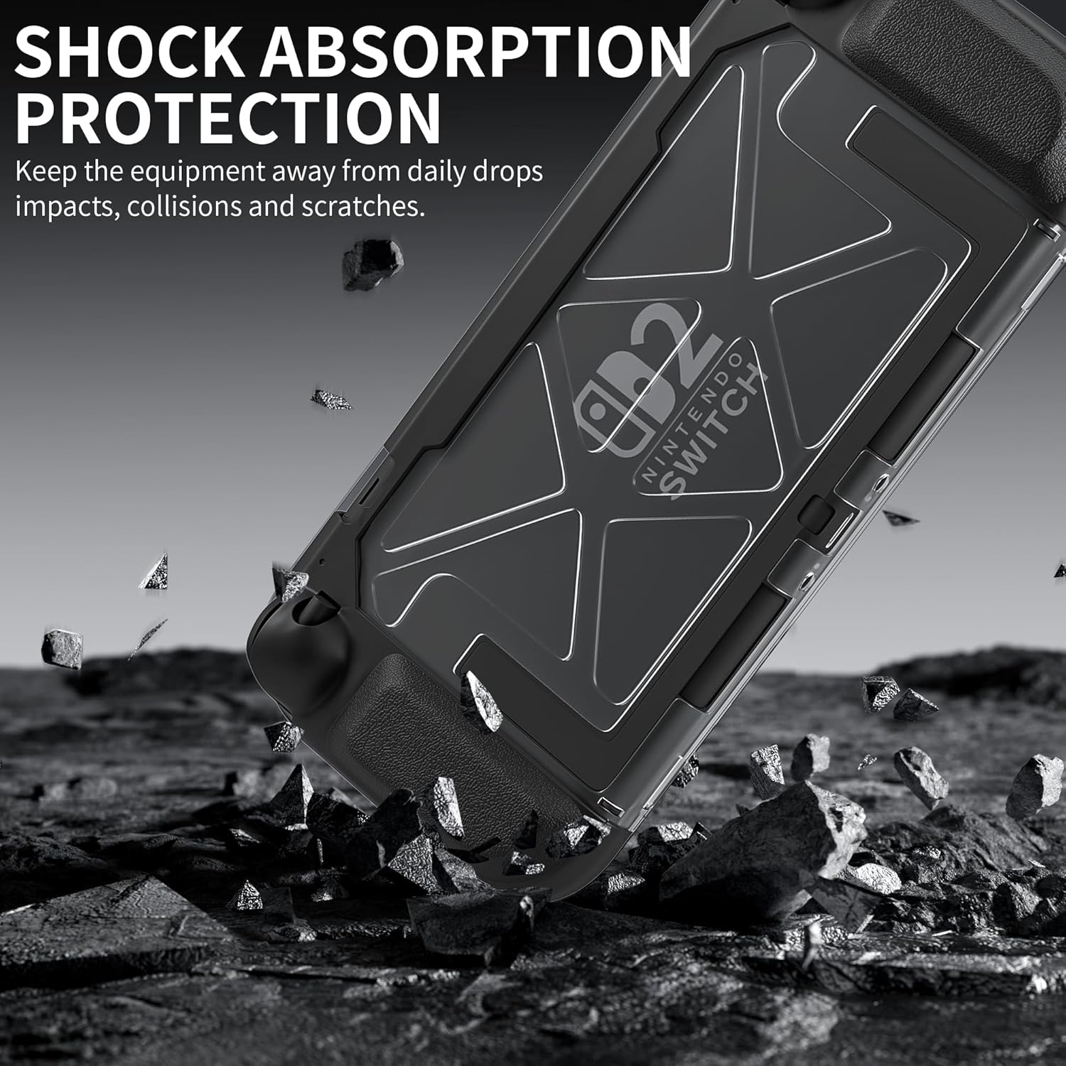 Dockable Hard Case for Nintendo Switch 2, FUNDIARY Heavy Duty Protective Case Protector for Switch 2 Accessories Games and Grips Controller - Black Mecha - Image 2