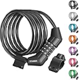 Titanker Bike Lock Cable, 4 Feet Bike Cable Lock Basic Self Coiling Kids Bike Lock Combination with Complimentary Mounting Bracket, 5/16 Inch Diameter (4FT, Black-8mm)