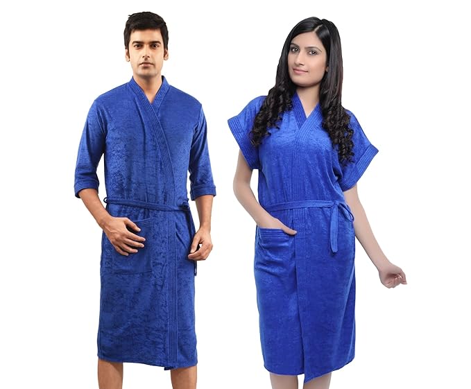 FEELBLUE Terrycloth Bathrobe for Men and Women (Royal Blue, Free Size) - Pack of 2