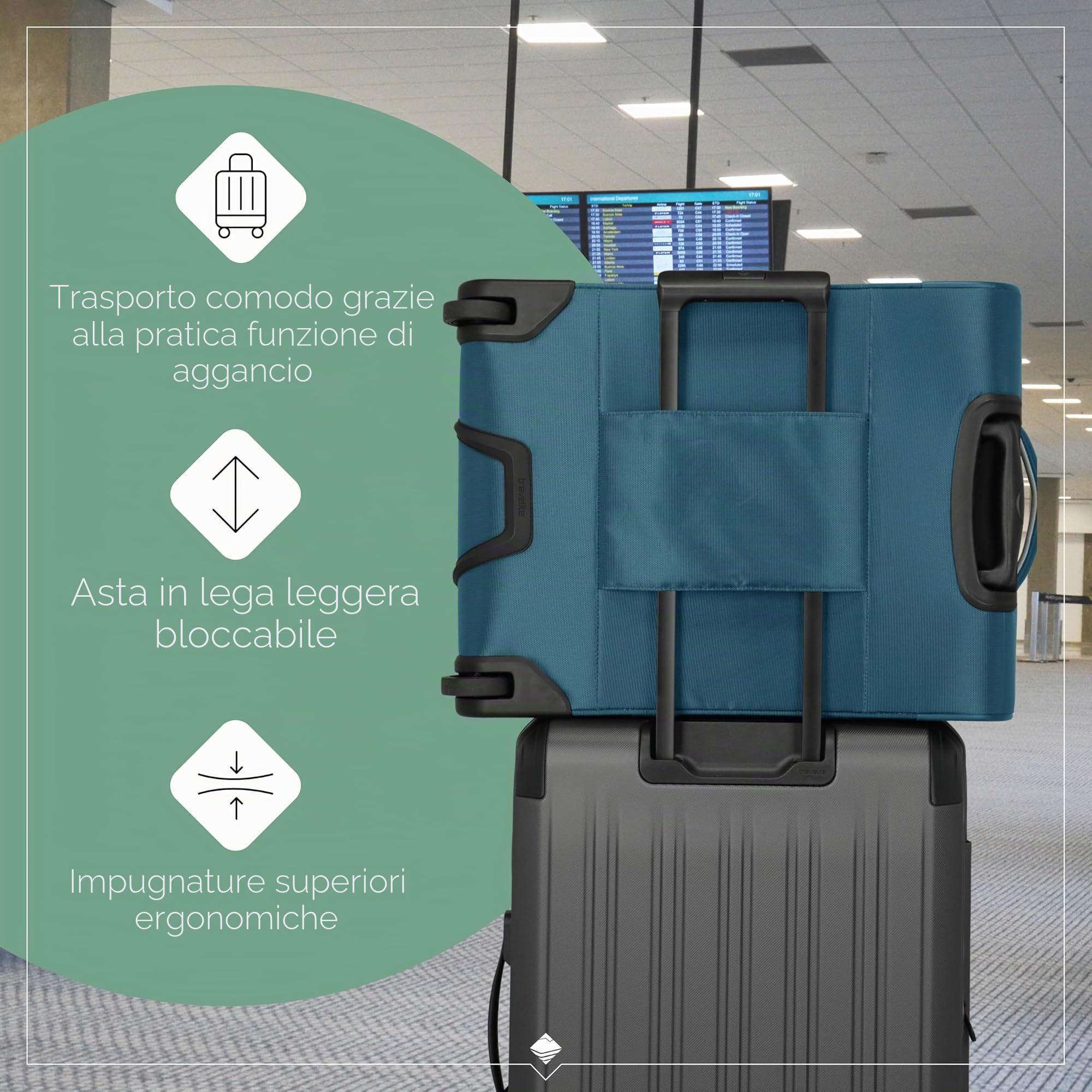 travelite valigia a mano con 2 rotelle per Condor + Ryanair, serratura a combinazione integrata, trolley da cabina compatto con funzione di aggancio, 55x40x20 cm, 41 l, 2,2 kg