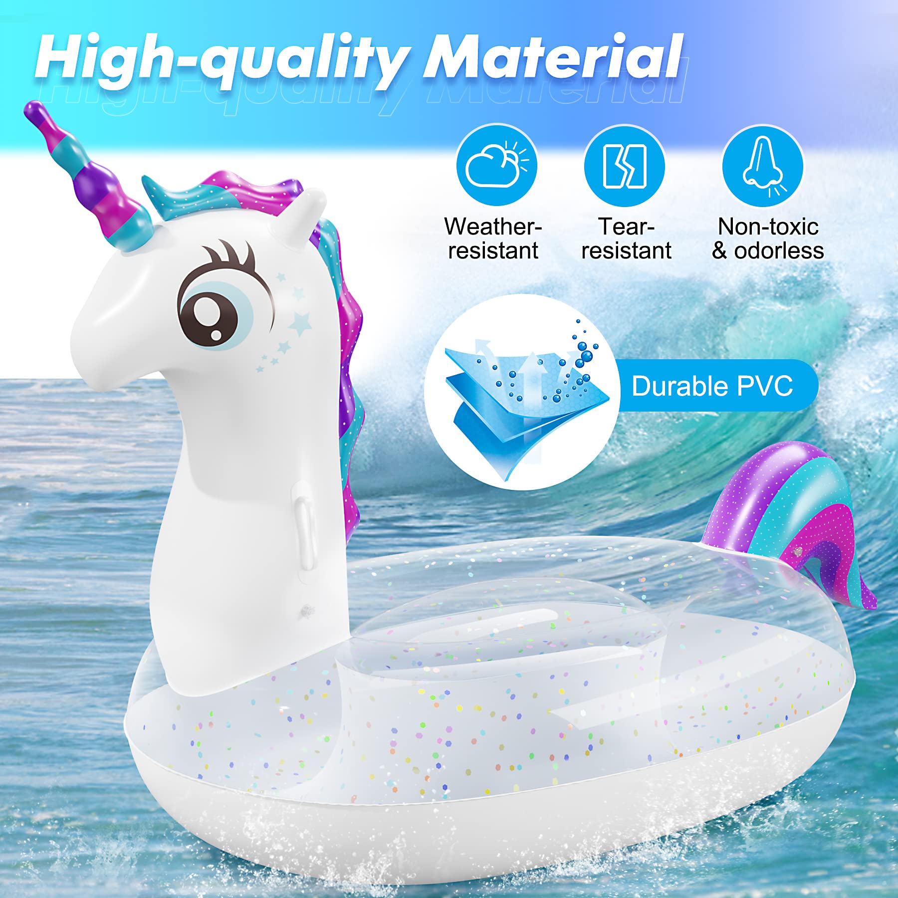 Subtail Unicornio Colchoneta Inflables de Piscina - Flotadores Hinchables para Adultos (240 * 140 * 120CM