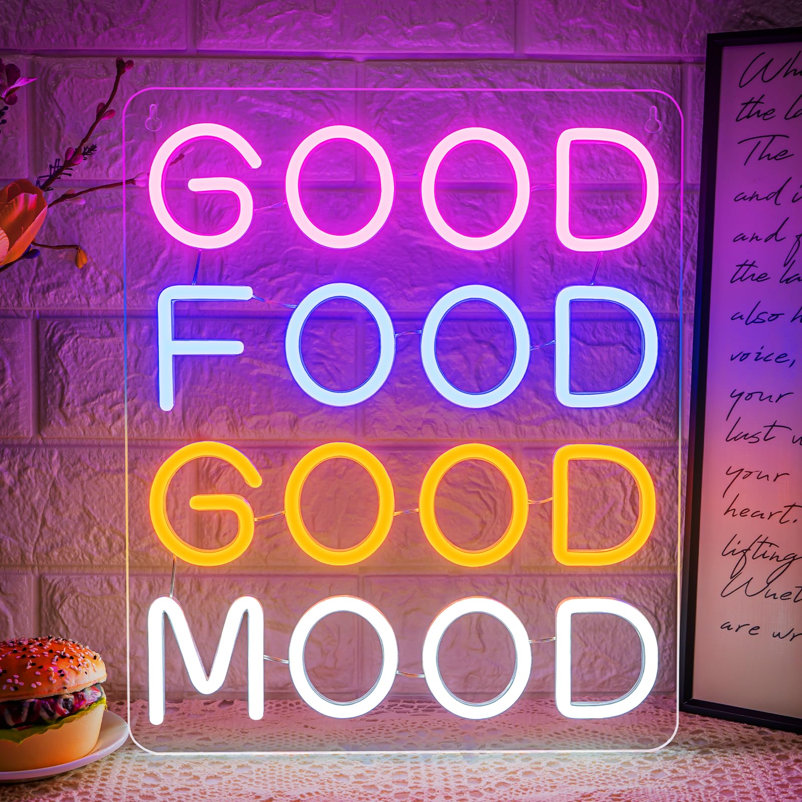 Good Food Good Mood Neon Sign Letter Neon Light LED Neon Signs for Room Decor Food Neon Light Up Signs for Snack Bar, Brunch Restaurant, Kitchen, Party, Store Decoration