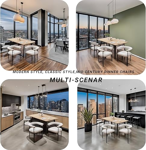 Miniatura 6 de LukeAlon Juego de 2 sillas de comedor Sherpa, sillas de cocina tapizadas con respaldo abierto con patas de metal negro, respaldo curvado, sillas de