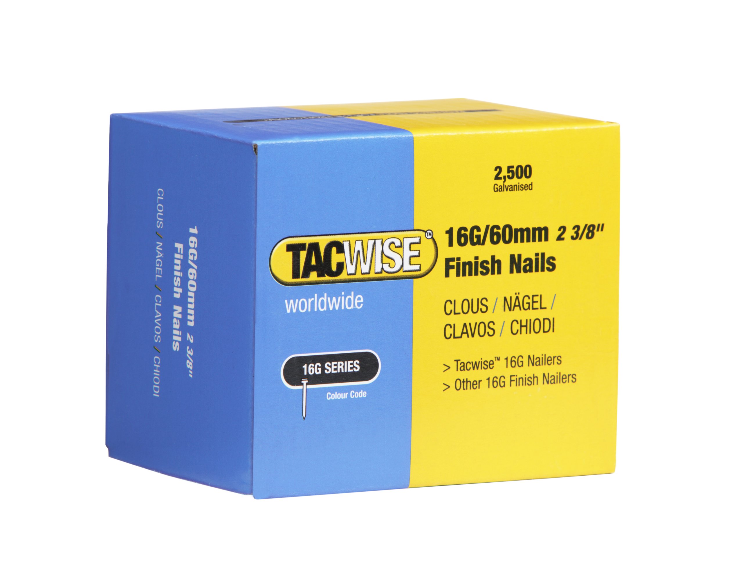 Tacwise 0300 Clavos de Acabado Galvanizados Tipo 16G / 60 mm, Paquete de 2500