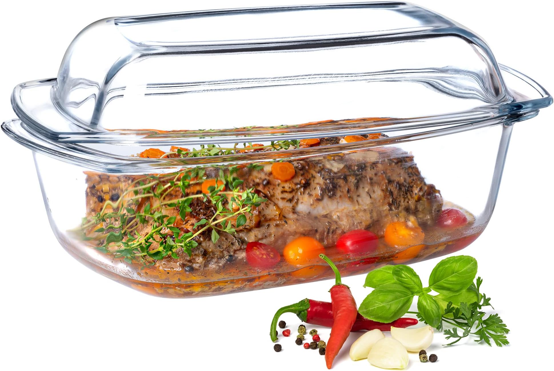 KADAX Glass Casserole Dish, 5.1 L, Rectangular Roasting Dish with Lid and Handles, Casserole Dish Made of Heat-Resistant Glass, Oven Dish for Meat, Lasagne