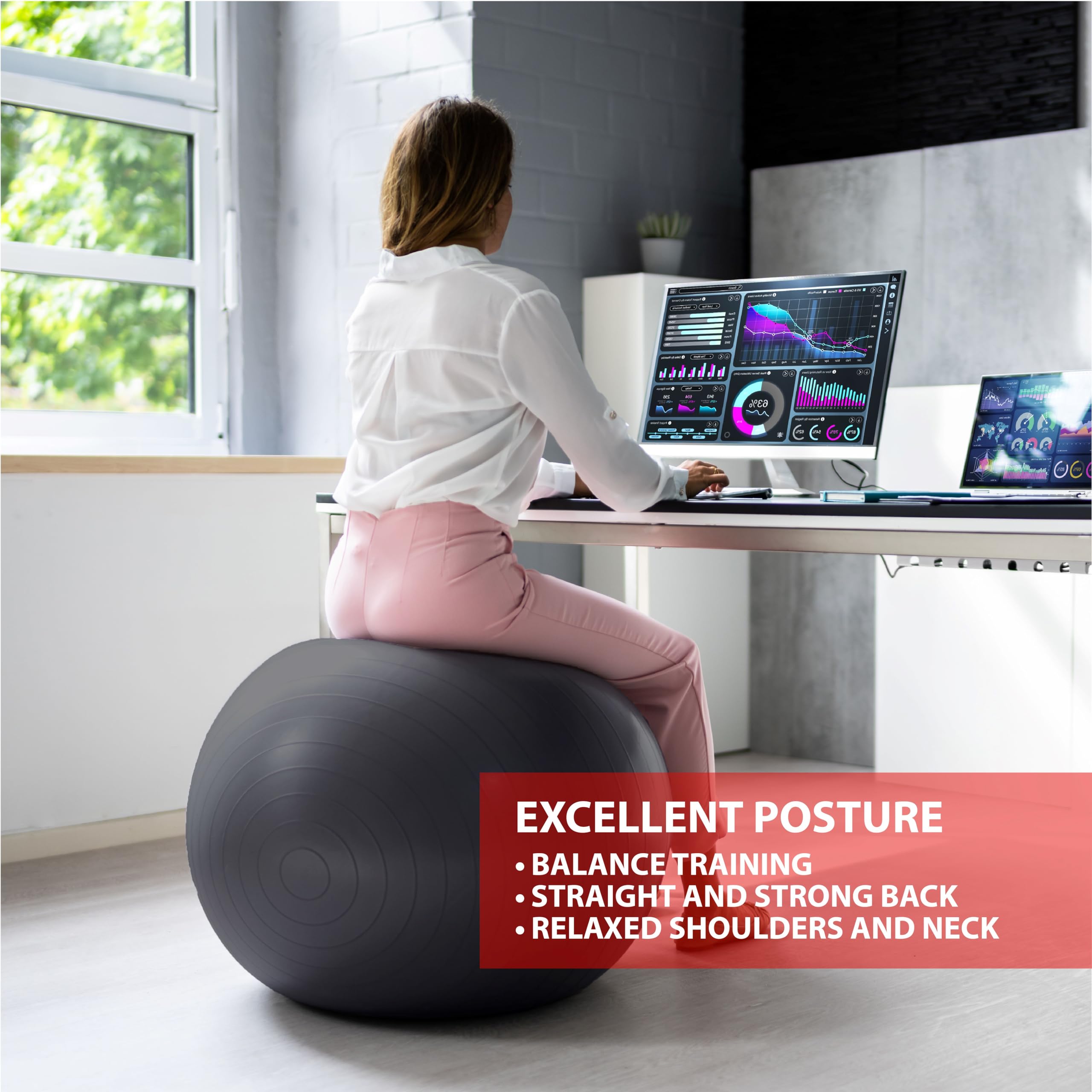 OUTLINER - Ballon Gym 85 cm - Ballon Pilates & Yoga - Ballon Fitness Non Explosif - Ballon Siege Bureau & Ballon de Grossesse