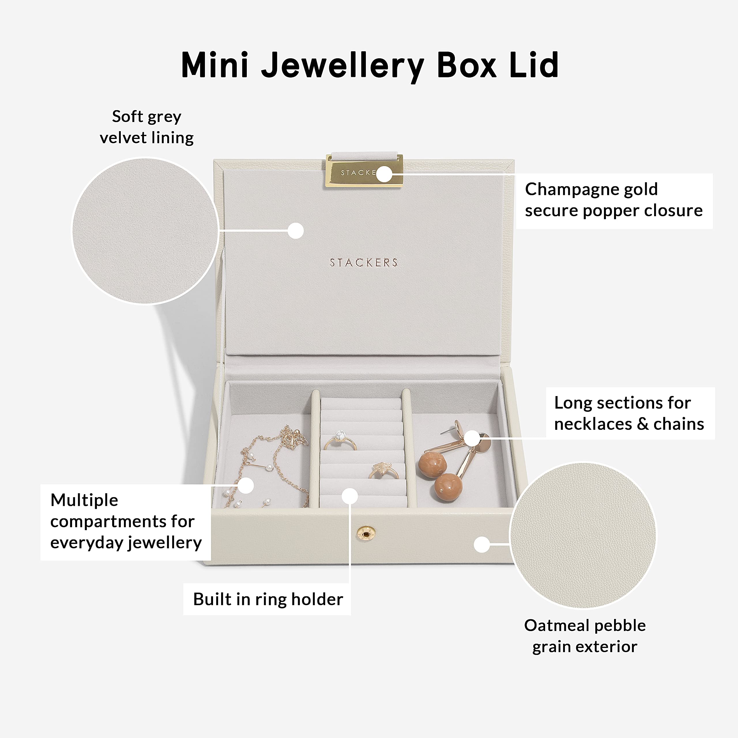 Stackers Oatmeal Mini Jewellery Box Lid, 12.5cm x 18cm x 4cm - Image 4