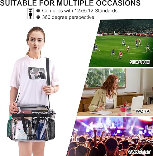 Vista 68 de Oraben Bolsa transparente transparente aprobada para estadios de 12 x 6 x 12 pulgadas, bolsa de estadio para trabajo, juegos deportivos, gimnasio