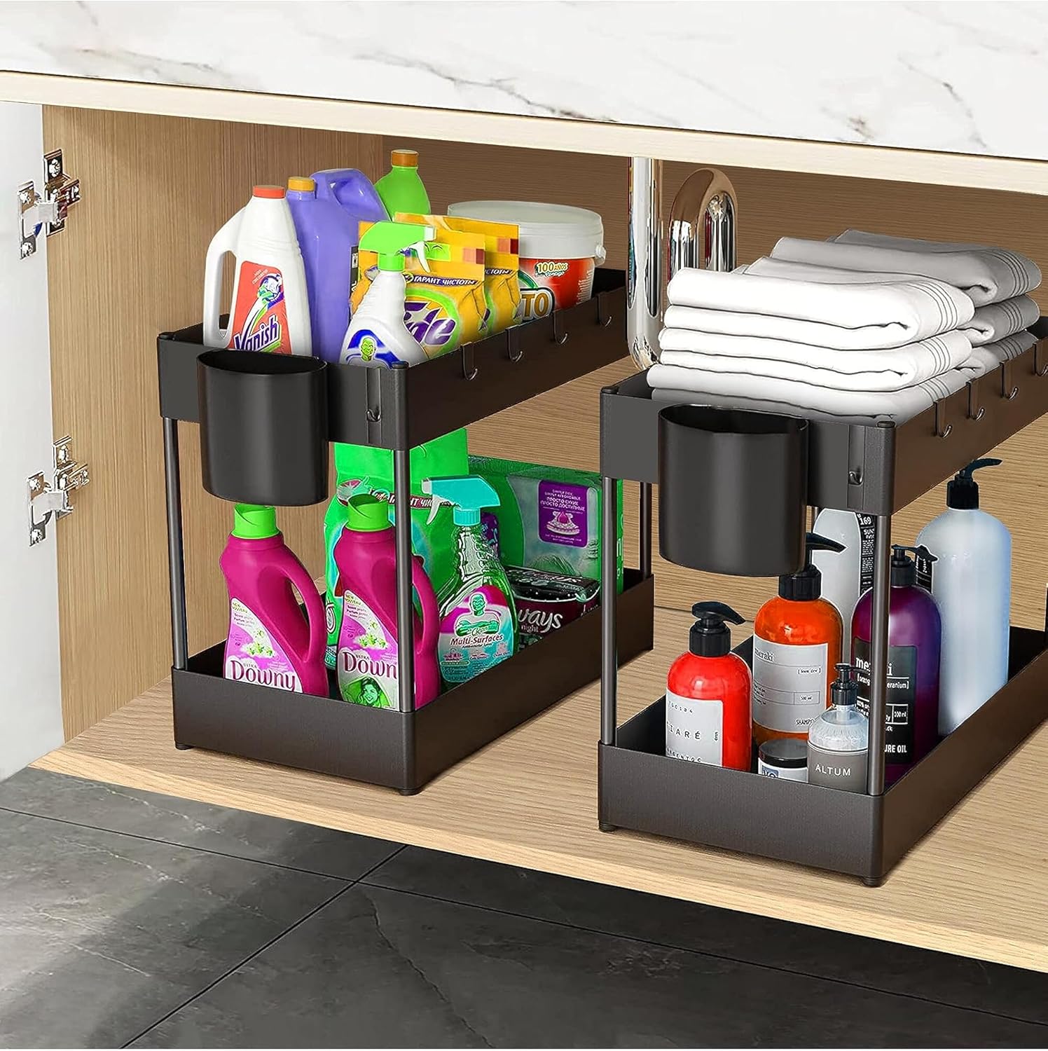 Amazon.com: 2 Pack Under Sink Organizers,2 Tier Bathroom Cabinet Organizer,Bathroom Organizer ...
