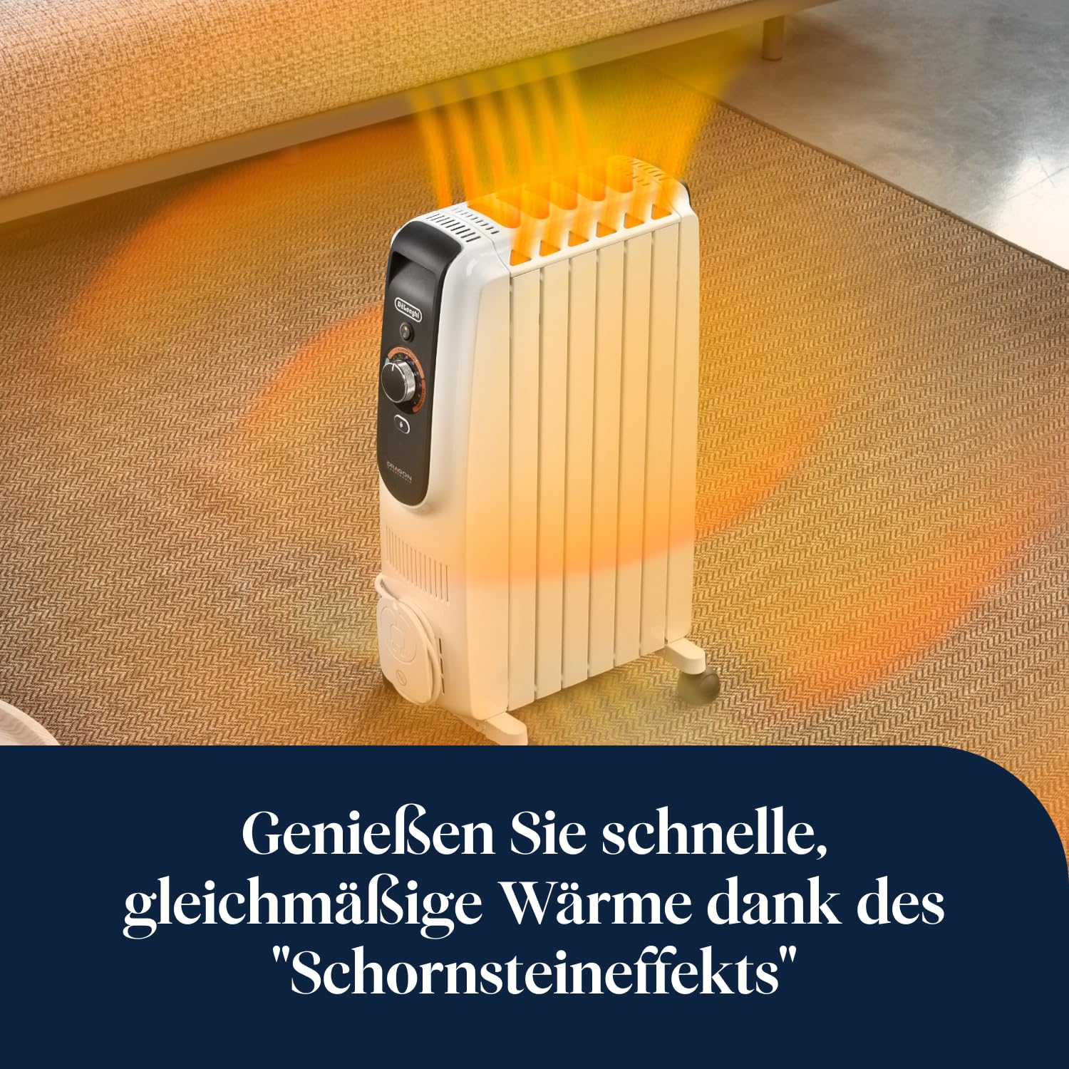 De'Longhi Dragon EasyTronic – Ölheizer für Räume bis 45m³, Elektroheizung mit Sicherheitsthermostat, 6 Rippen, Individuelle Heizung – 12 Temperaturstufen, Tragbar, 1500W, Weiß (TRD50615)
